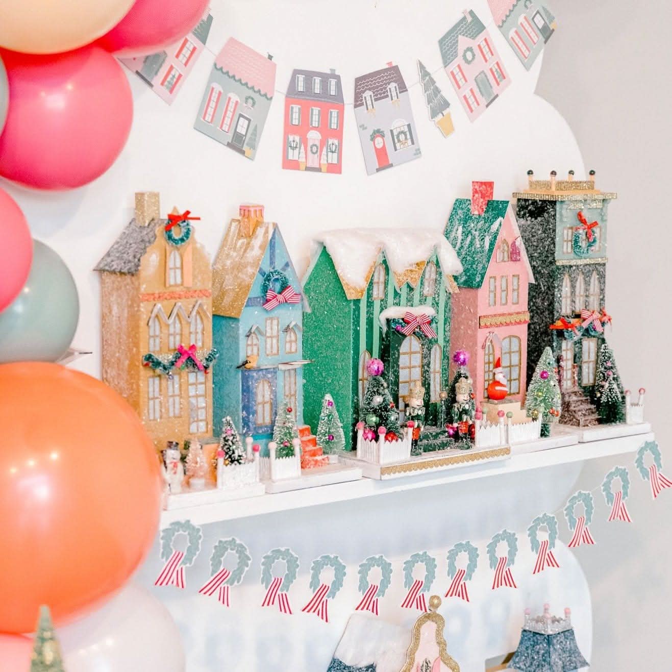 Holiday Village House , Vintage Santa Townhouse Christmas Decoration, 12.5 in - Waydiy