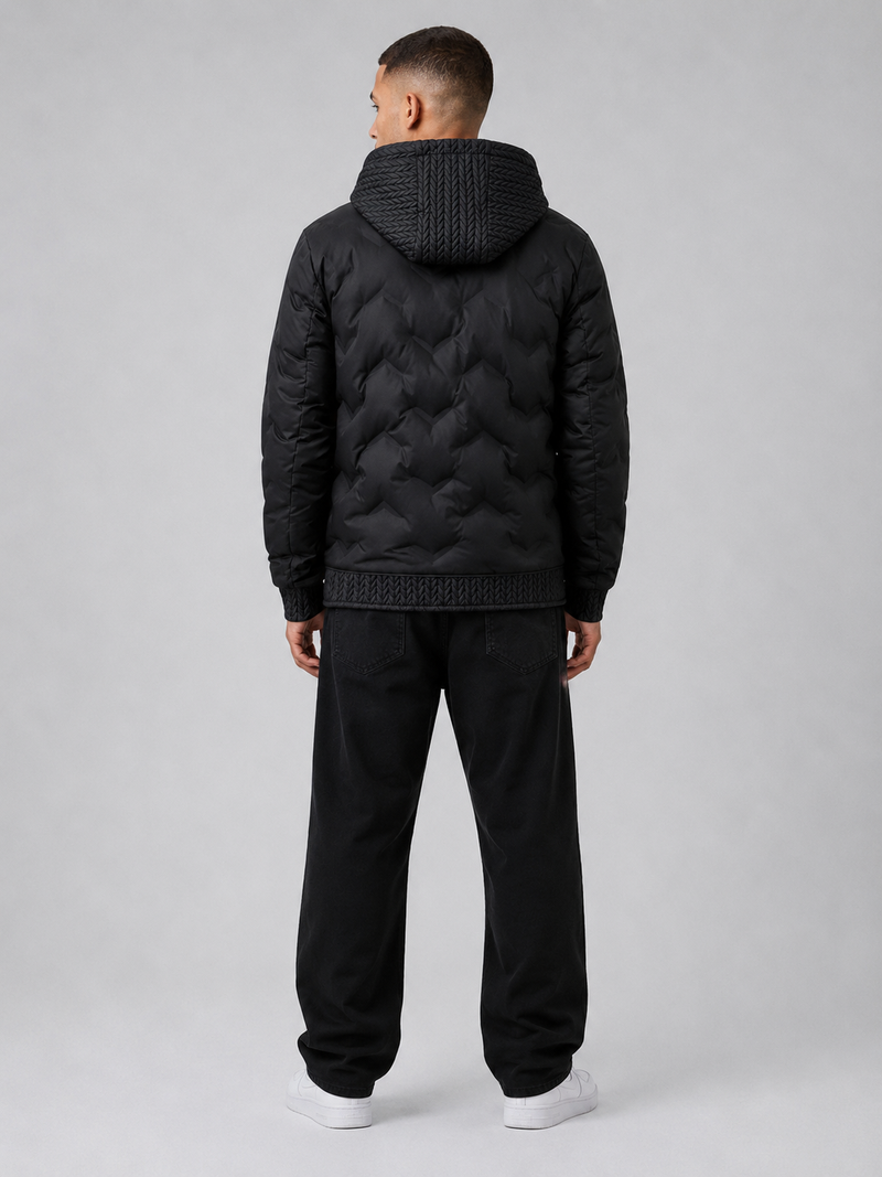 European Fashion Hooded Jacket Men's Outerwear – Black Casual Padded Zip-Up Jacket