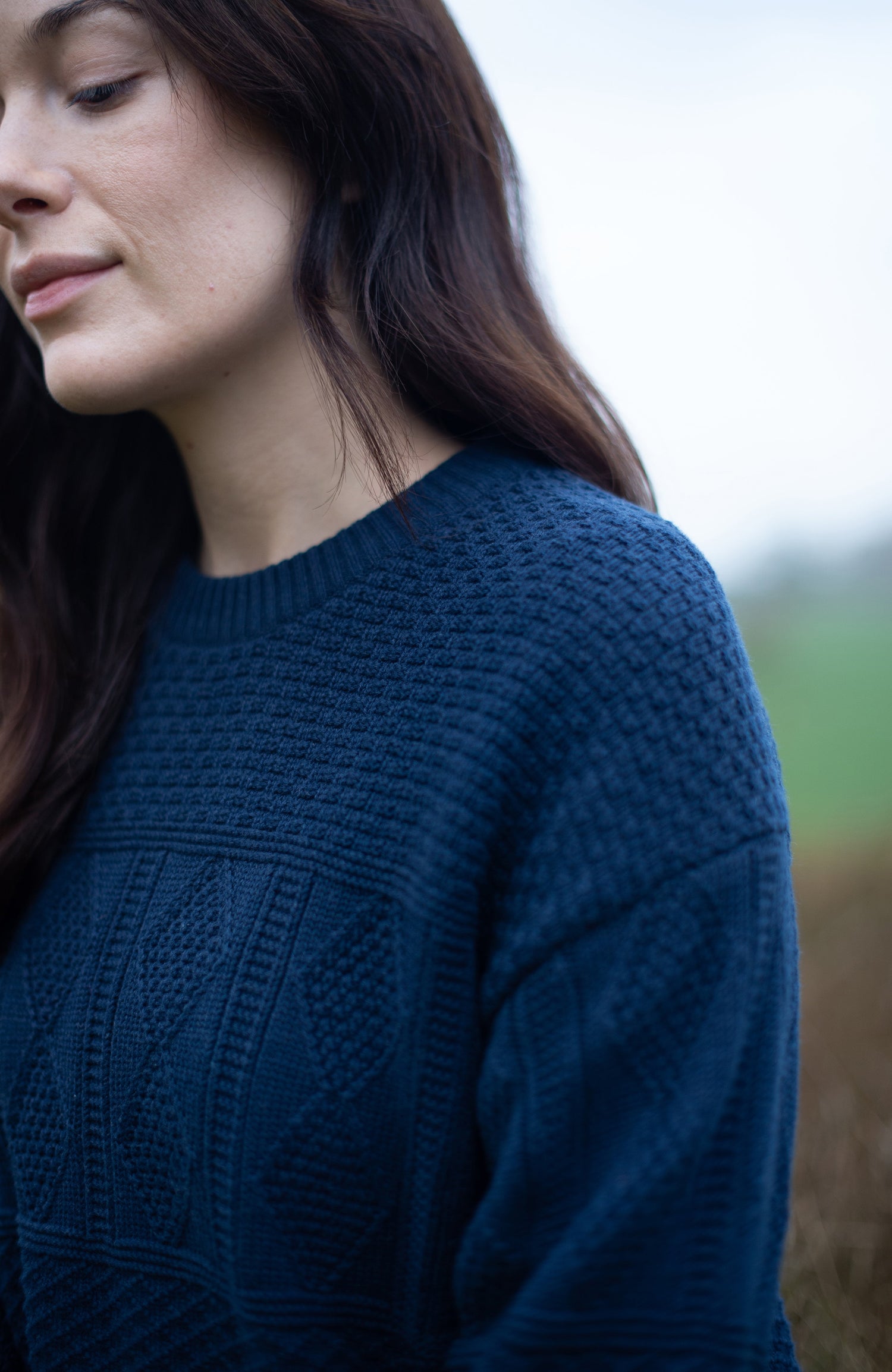 Womens Midweight Cotton Textured Block Jumper