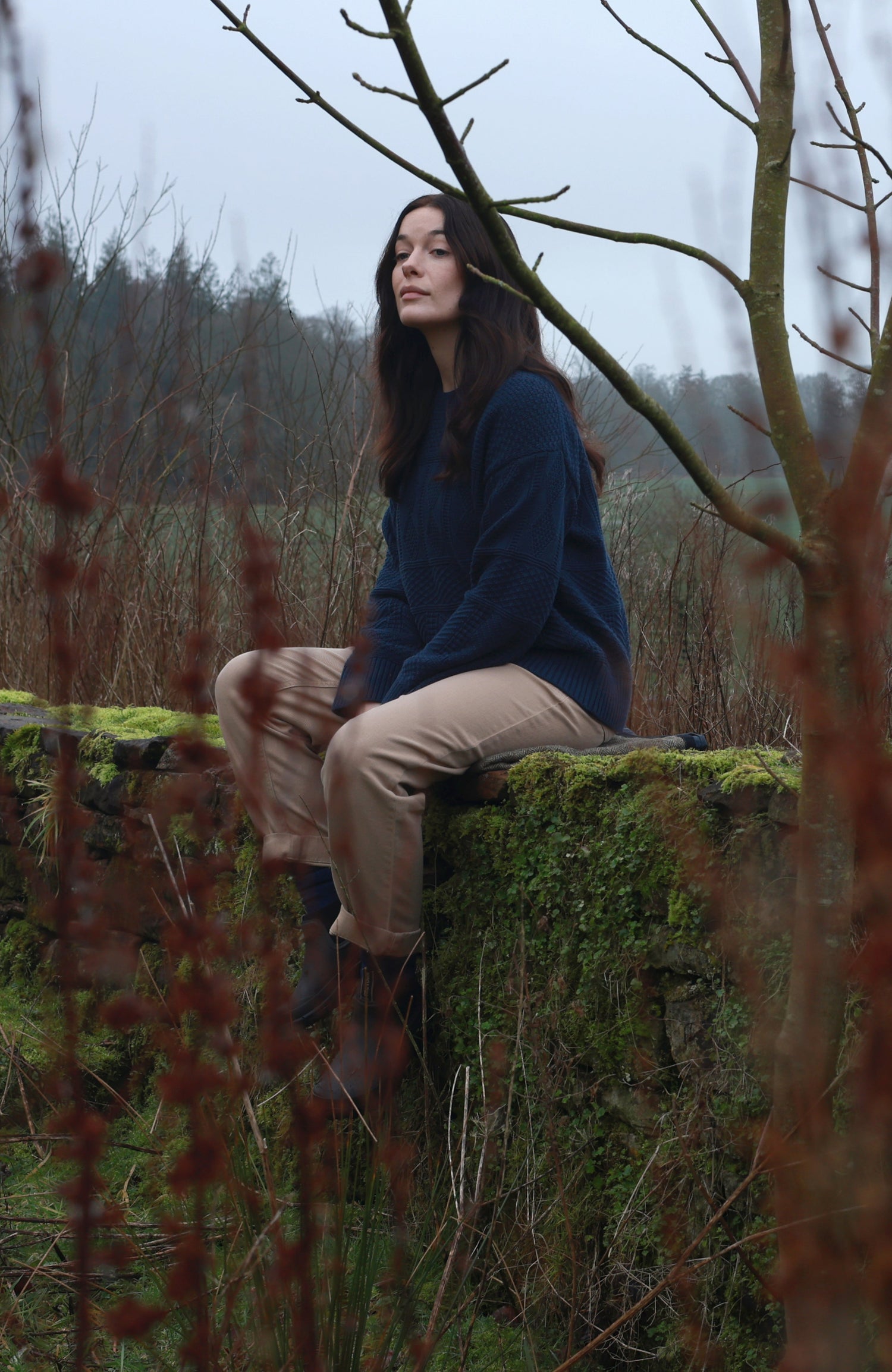 Womens Midweight Cotton Textured Block Jumper
