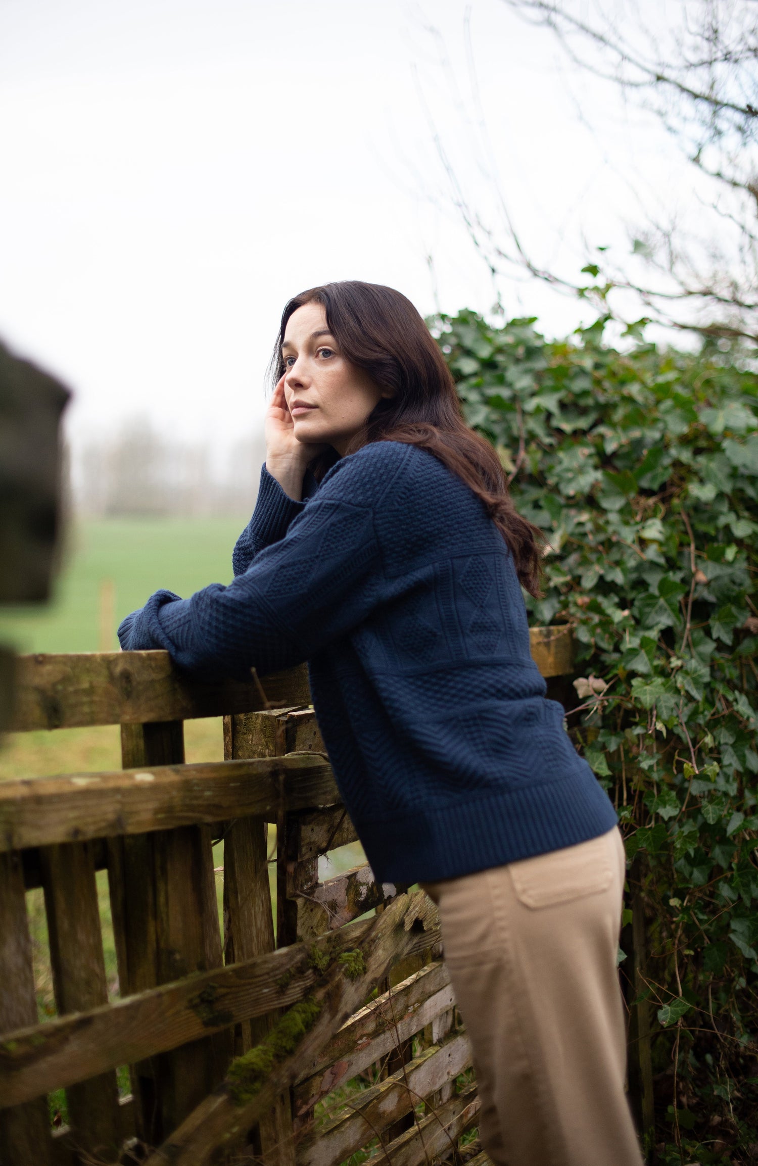 Womens Midweight Cotton Textured Block Jumper