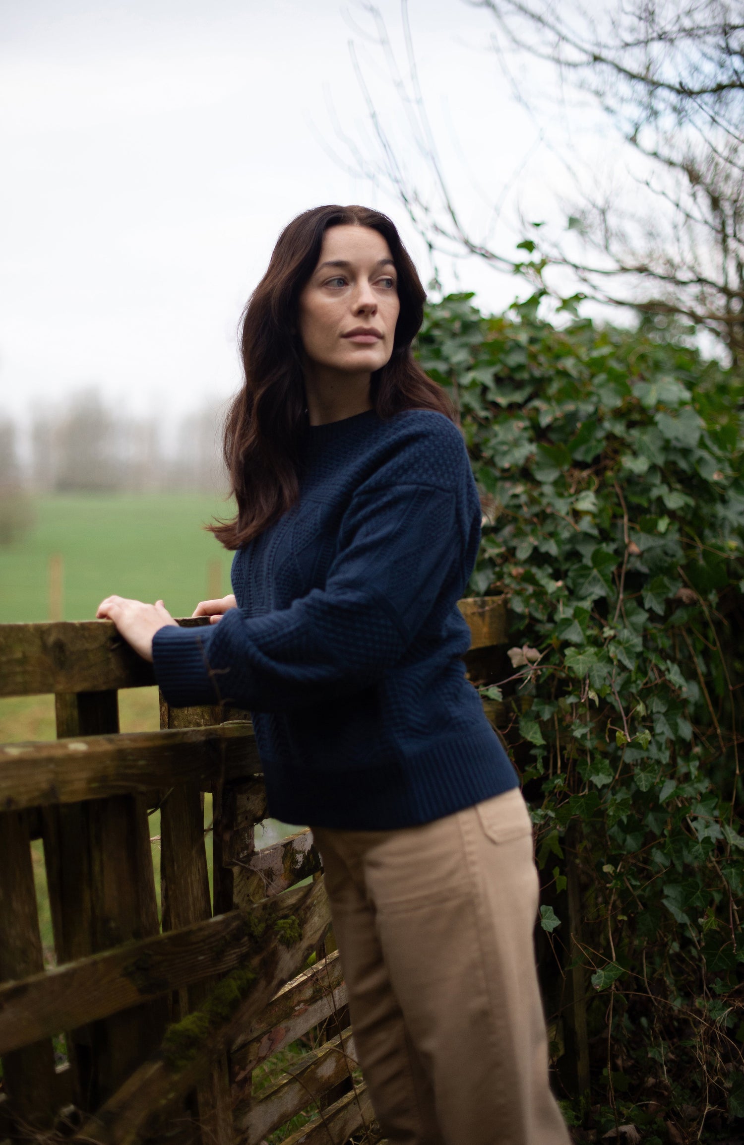 Womens Midweight Cotton Textured Block Jumper