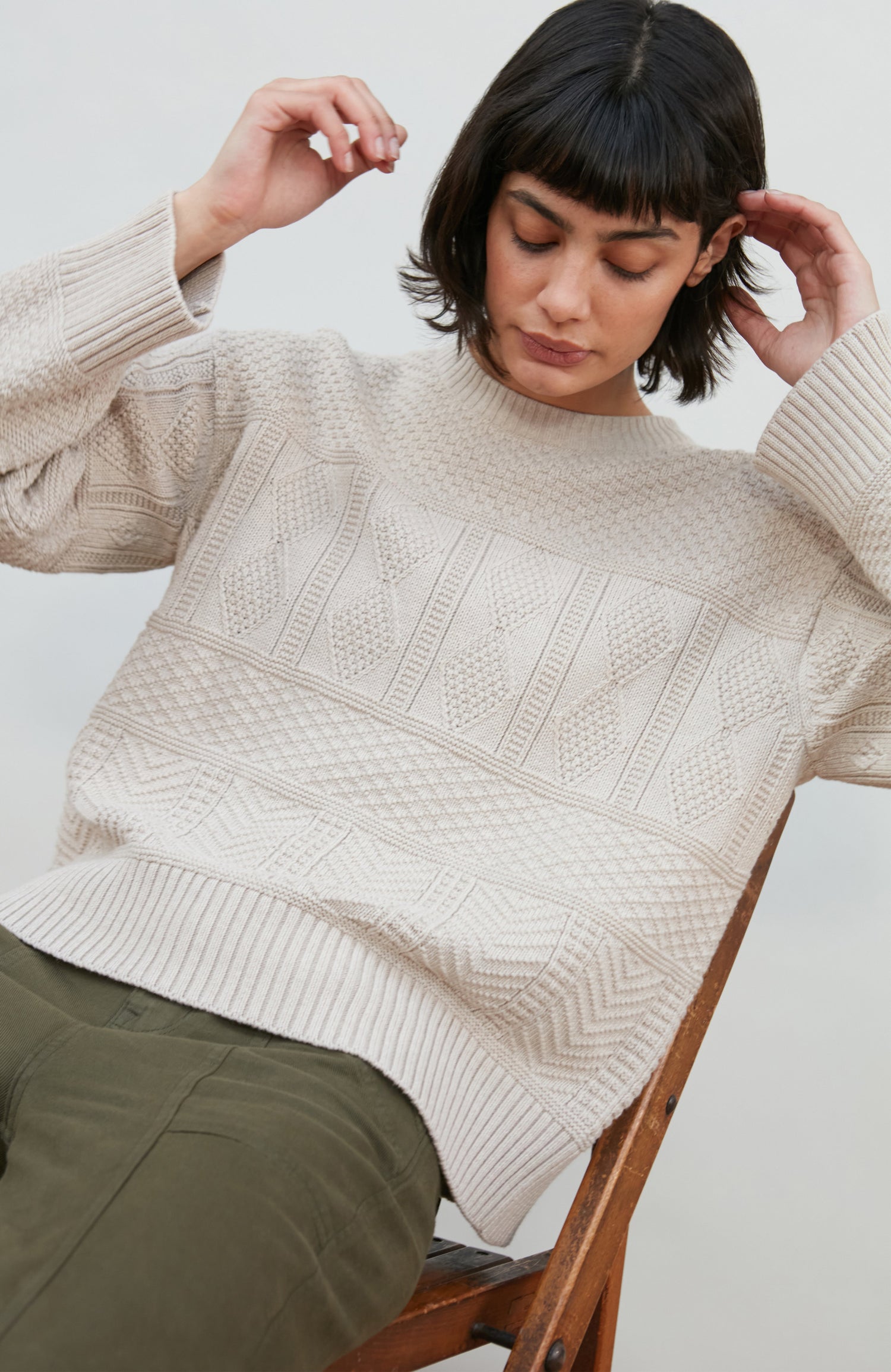 Womens Midweight Cotton Textured Block Jumper