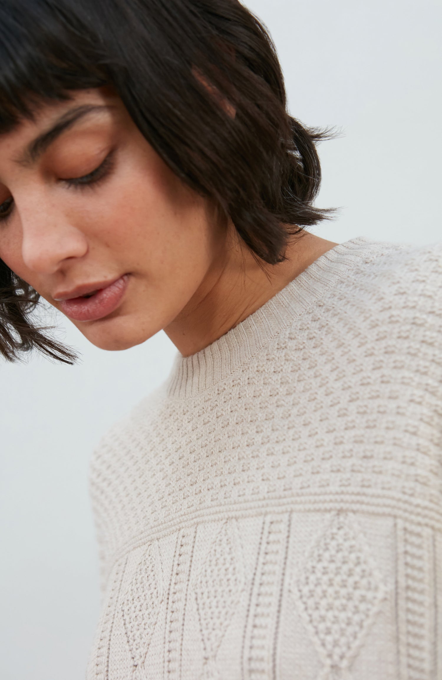 Womens Midweight Cotton Textured Block Jumper
