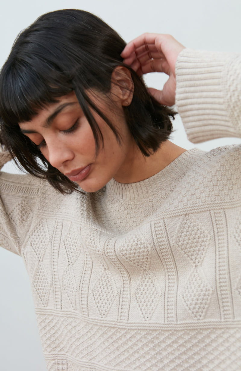 Womens Midweight Cotton Textured Block Jumper