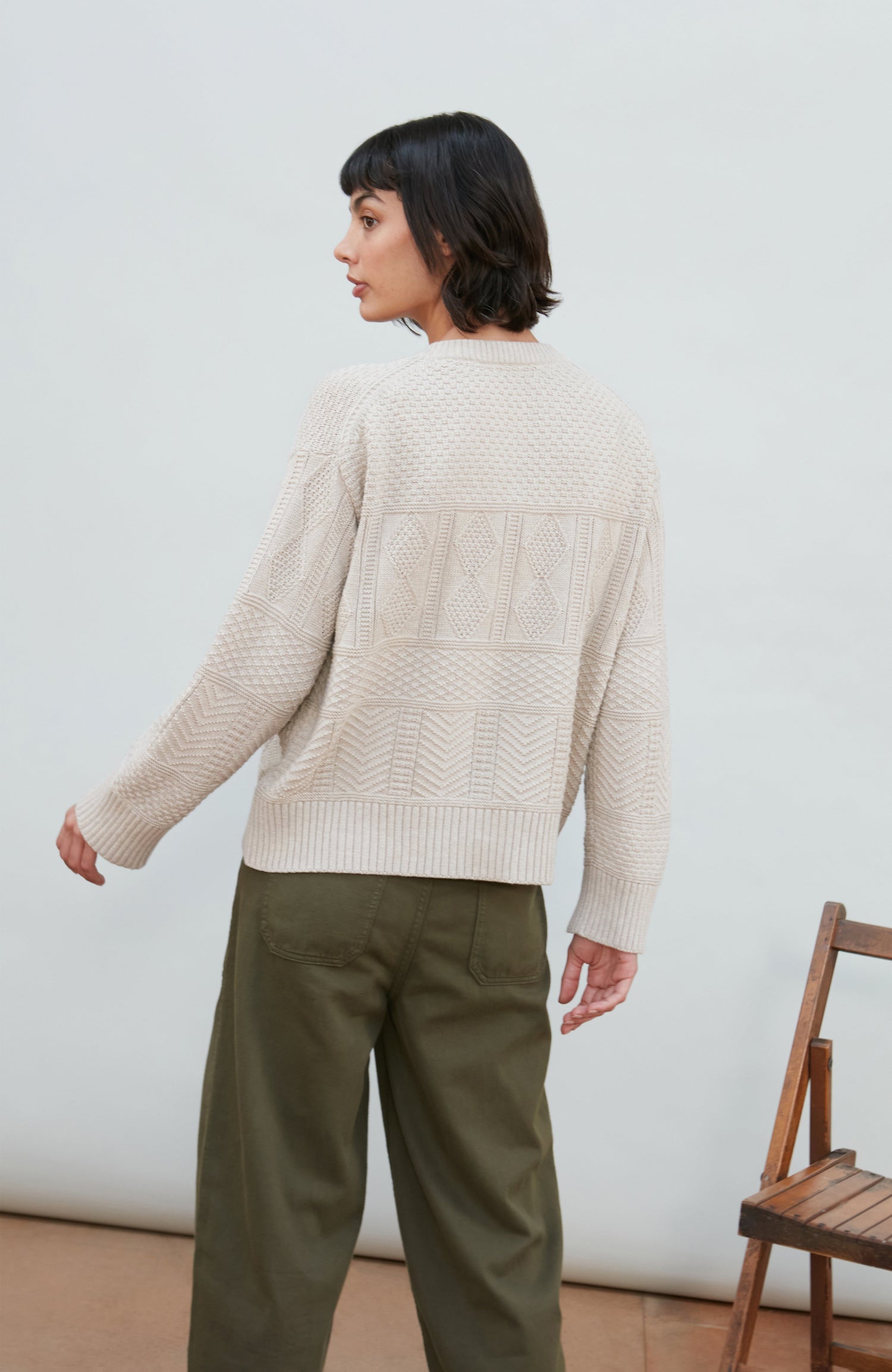 Womens Midweight Cotton Textured Block Jumper