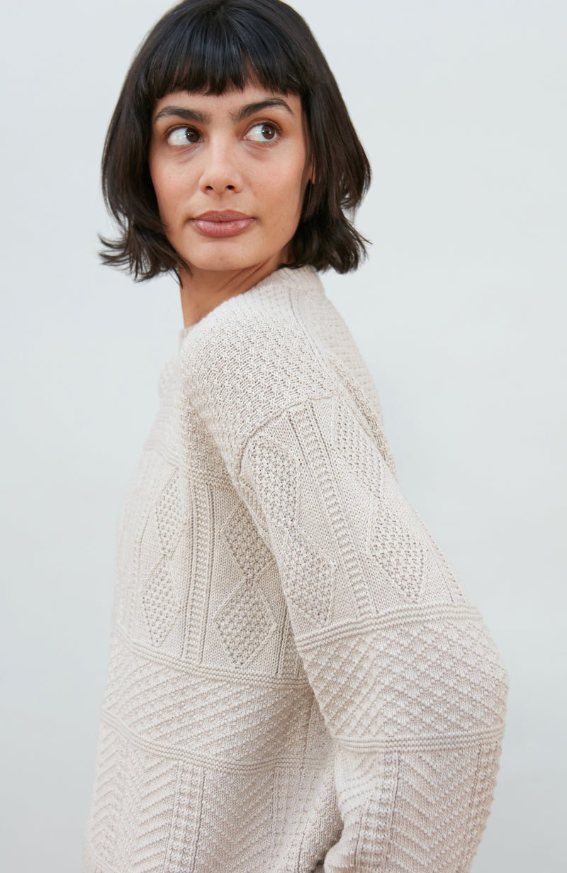 Womens Midweight Cotton Textured Block Jumper