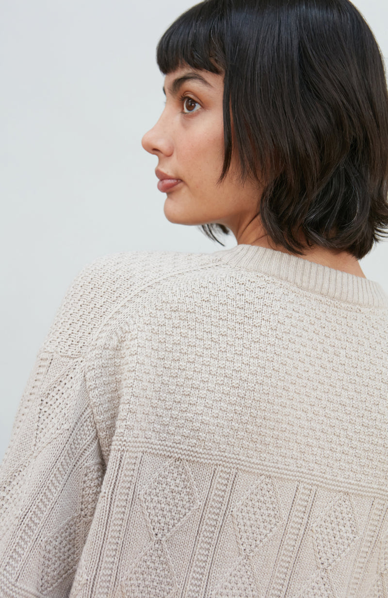 Womens Midweight Cotton Textured Block Jumper
