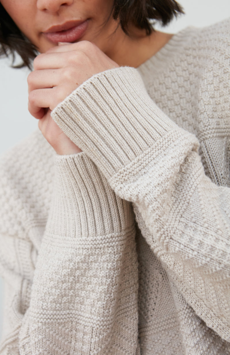 Womens Midweight Cotton Textured Block Jumper