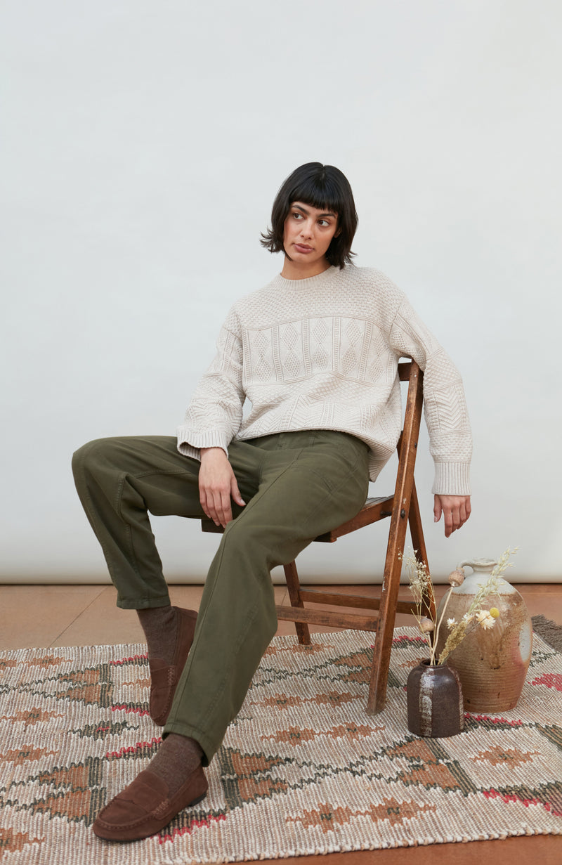 Womens Midweight Cotton Textured Block Jumper
