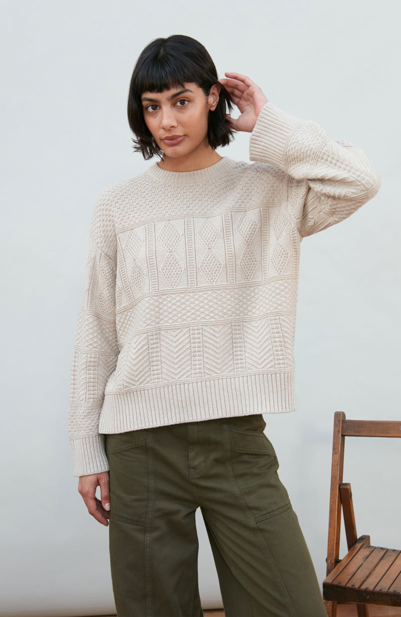 Womens Midweight Cotton Textured Block Jumper