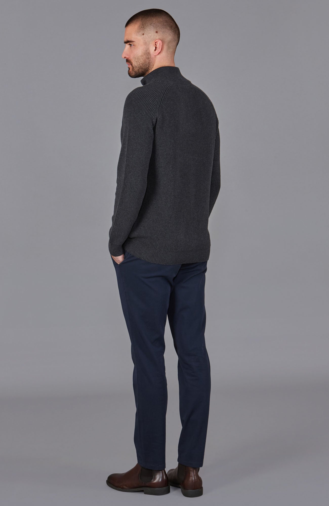 Mens Midweight Cotton Zip Neck Jumper
