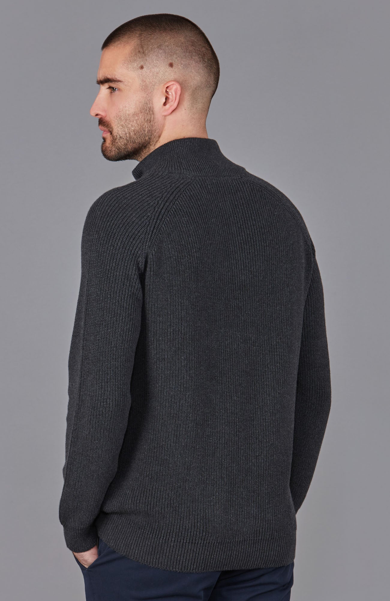 Mens Midweight Cotton Zip Neck Jumper