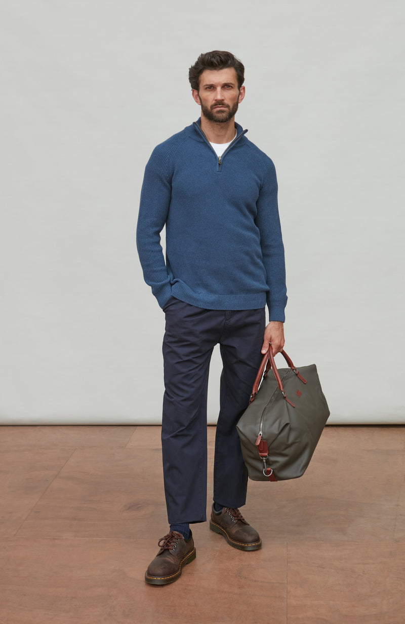 Mens Midweight Cotton Zip Neck Jumper