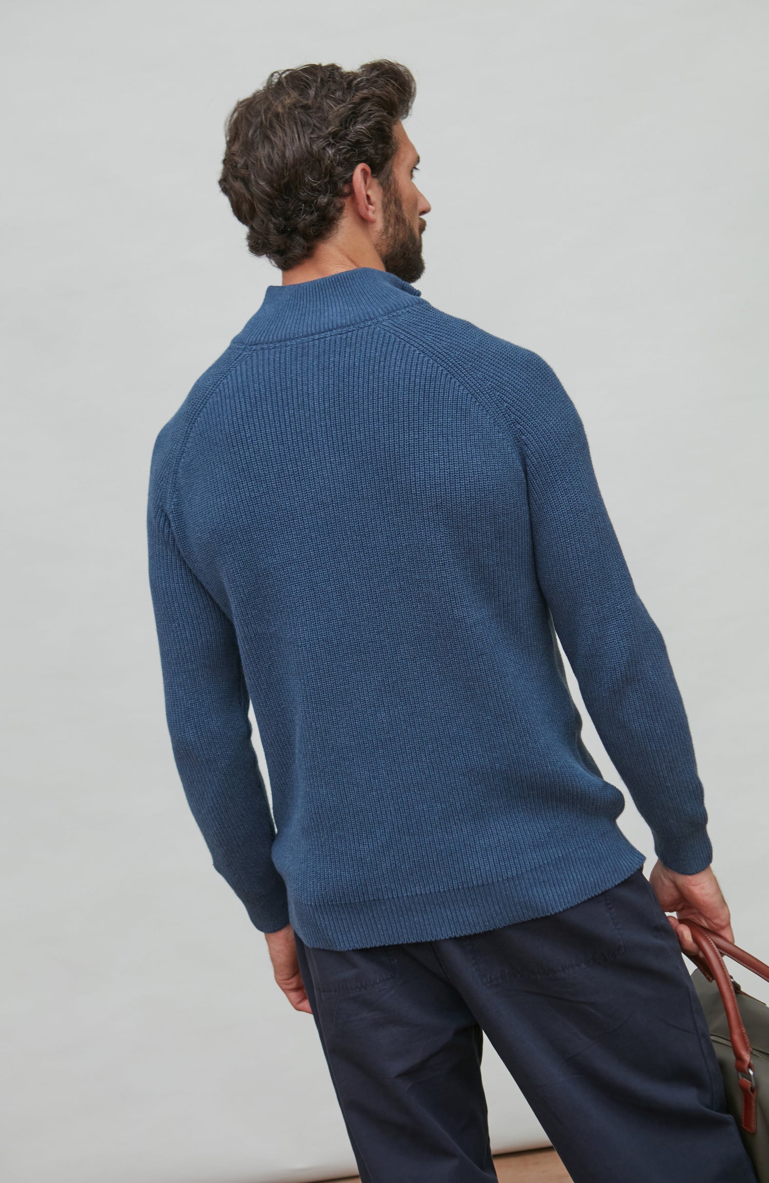 Mens Midweight Cotton Zip Neck Jumper