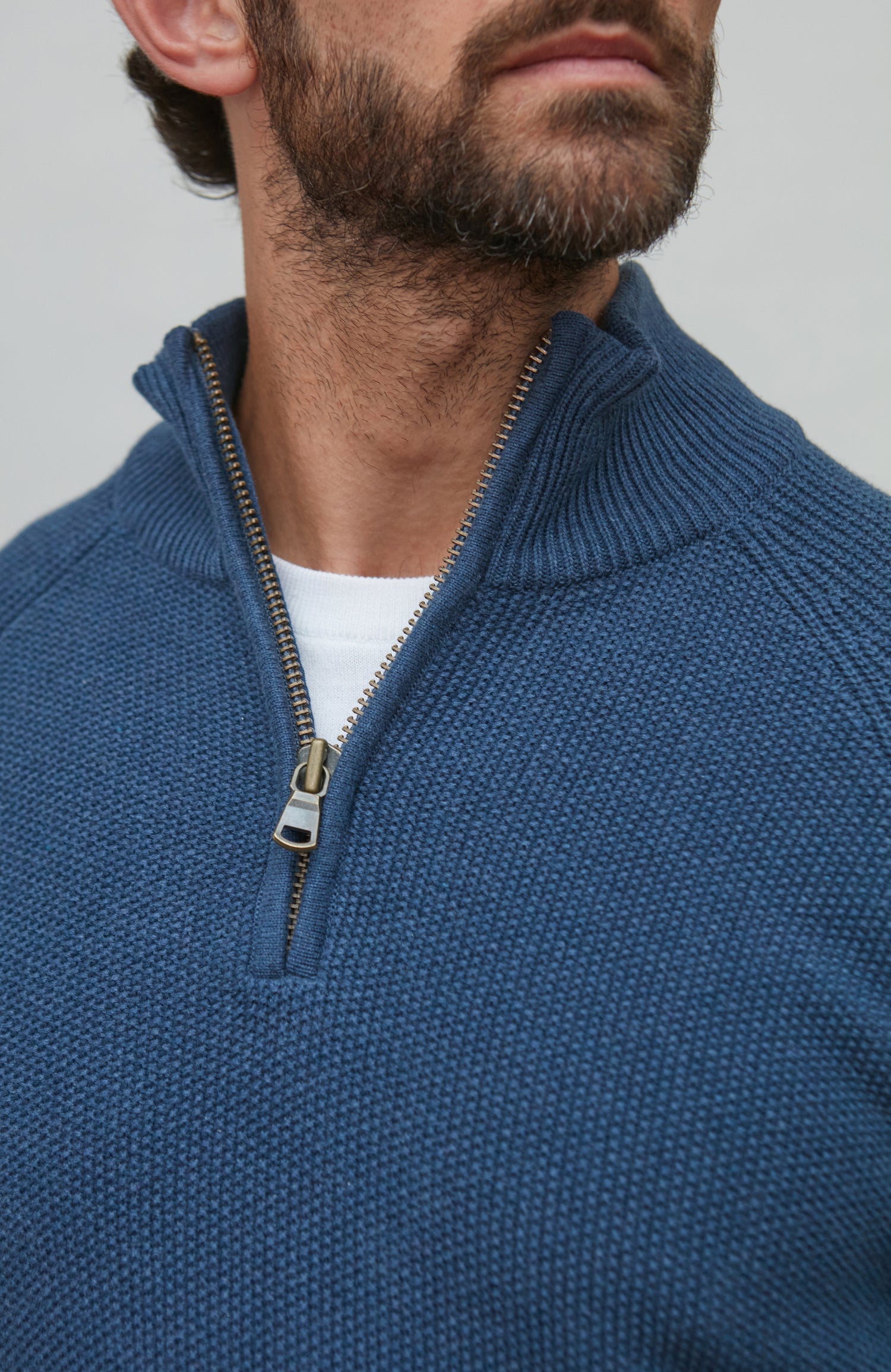 Mens Midweight Cotton Zip Neck Jumper
