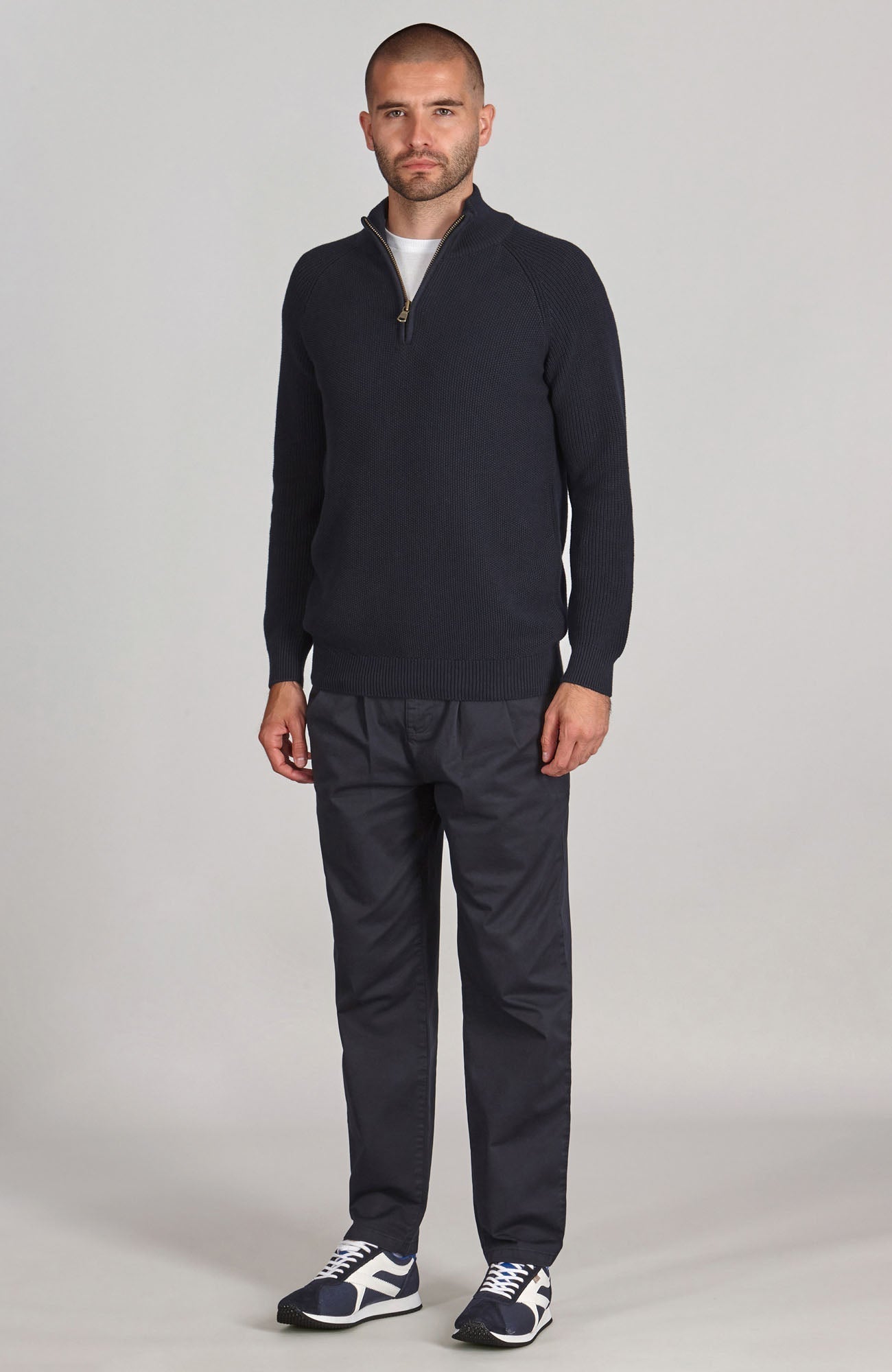Mens Midweight Cotton Zip Neck Jumper