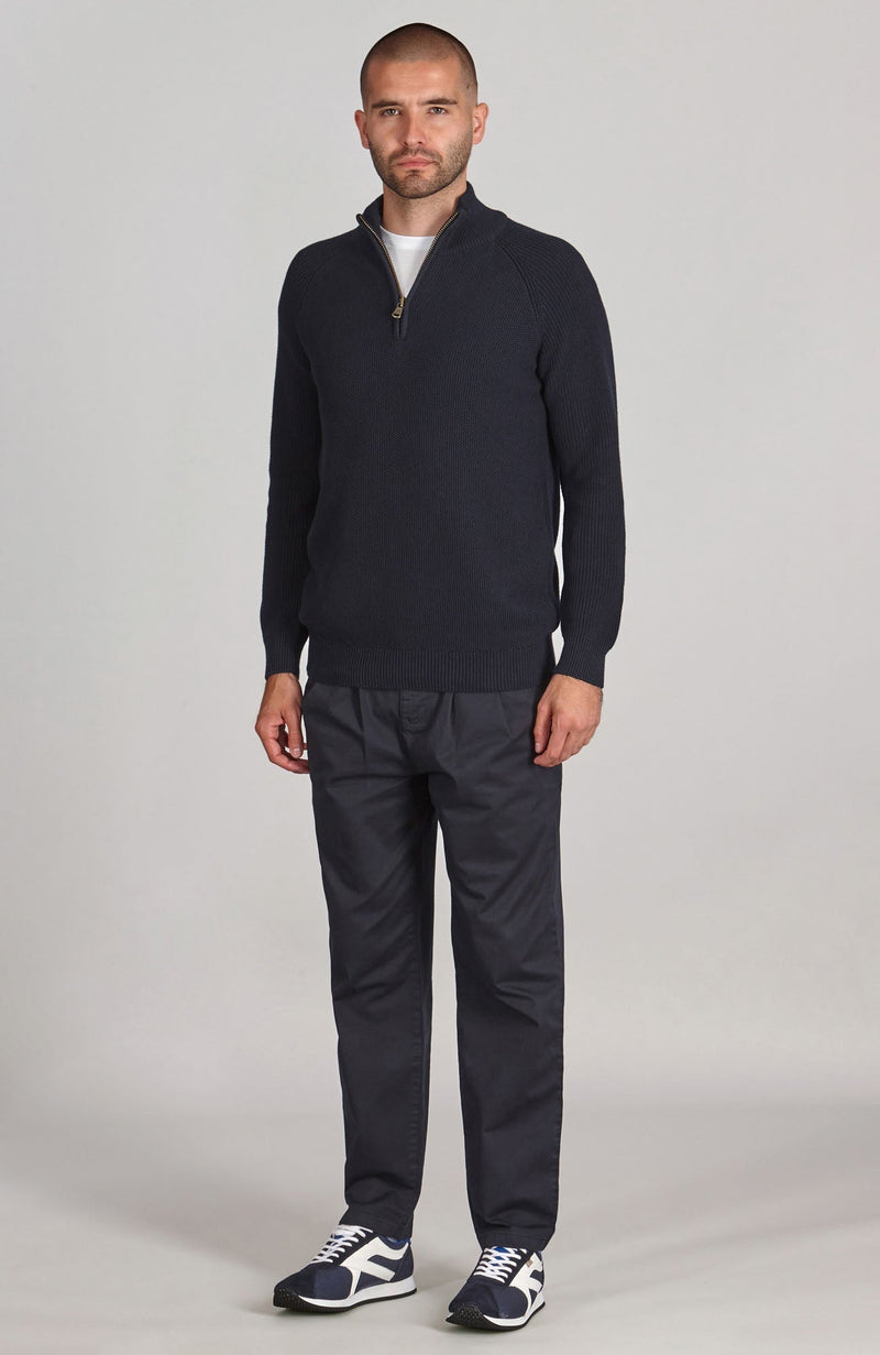 Mens Midweight Cotton Zip Neck Jumper