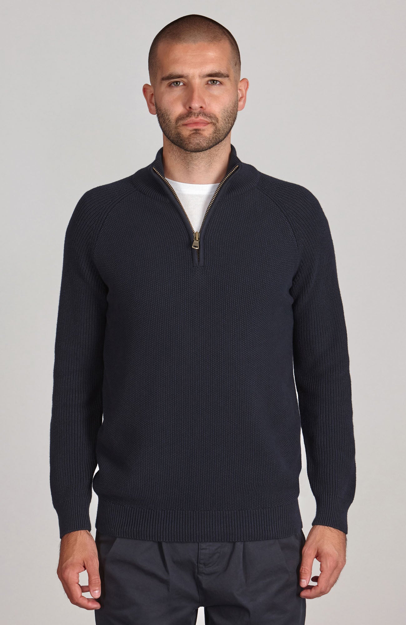Mens Midweight Cotton Zip Neck Jumper