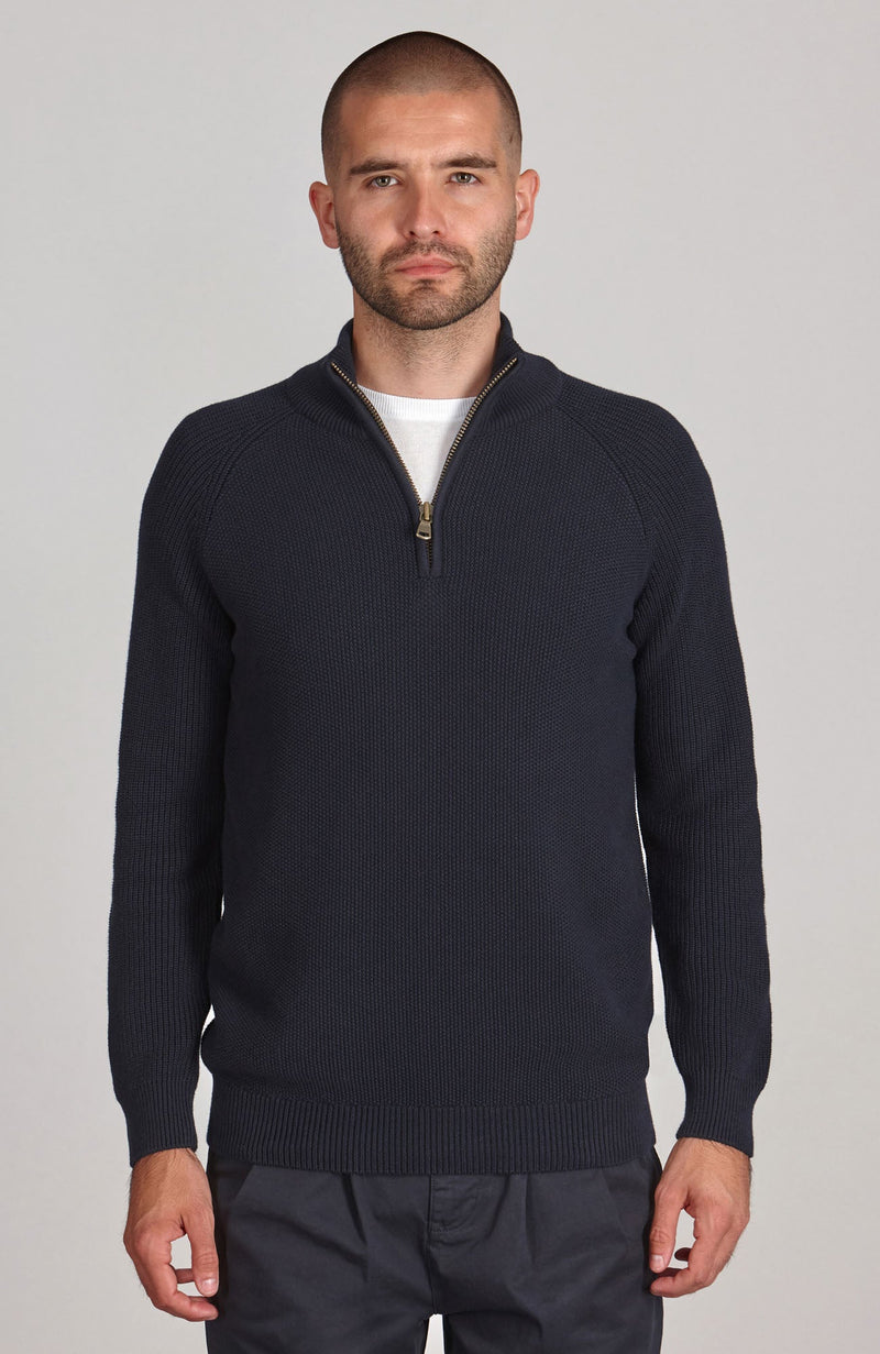 Mens Midweight Cotton Zip Neck Jumper