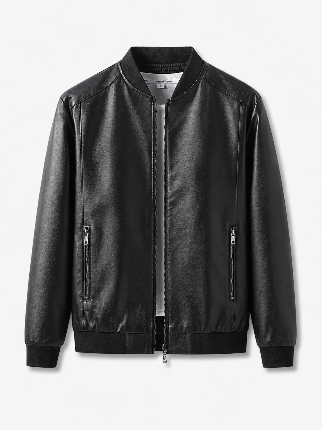 PU Leather Baseball Collar Jacket