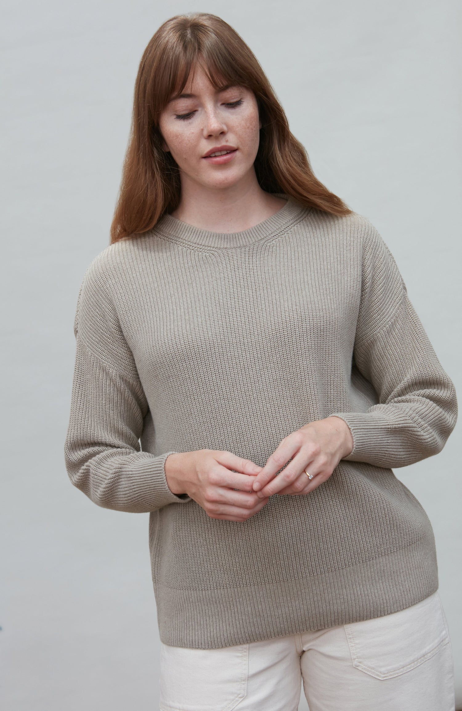 Womens Cotton Ribbed Crew Neck Jumper