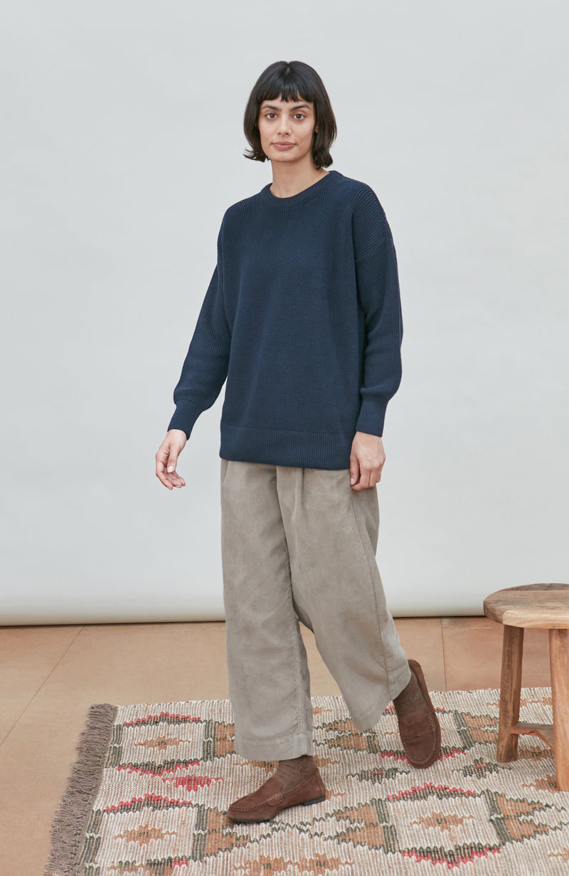 Womens Cotton Ribbed Crew Neck Jumper