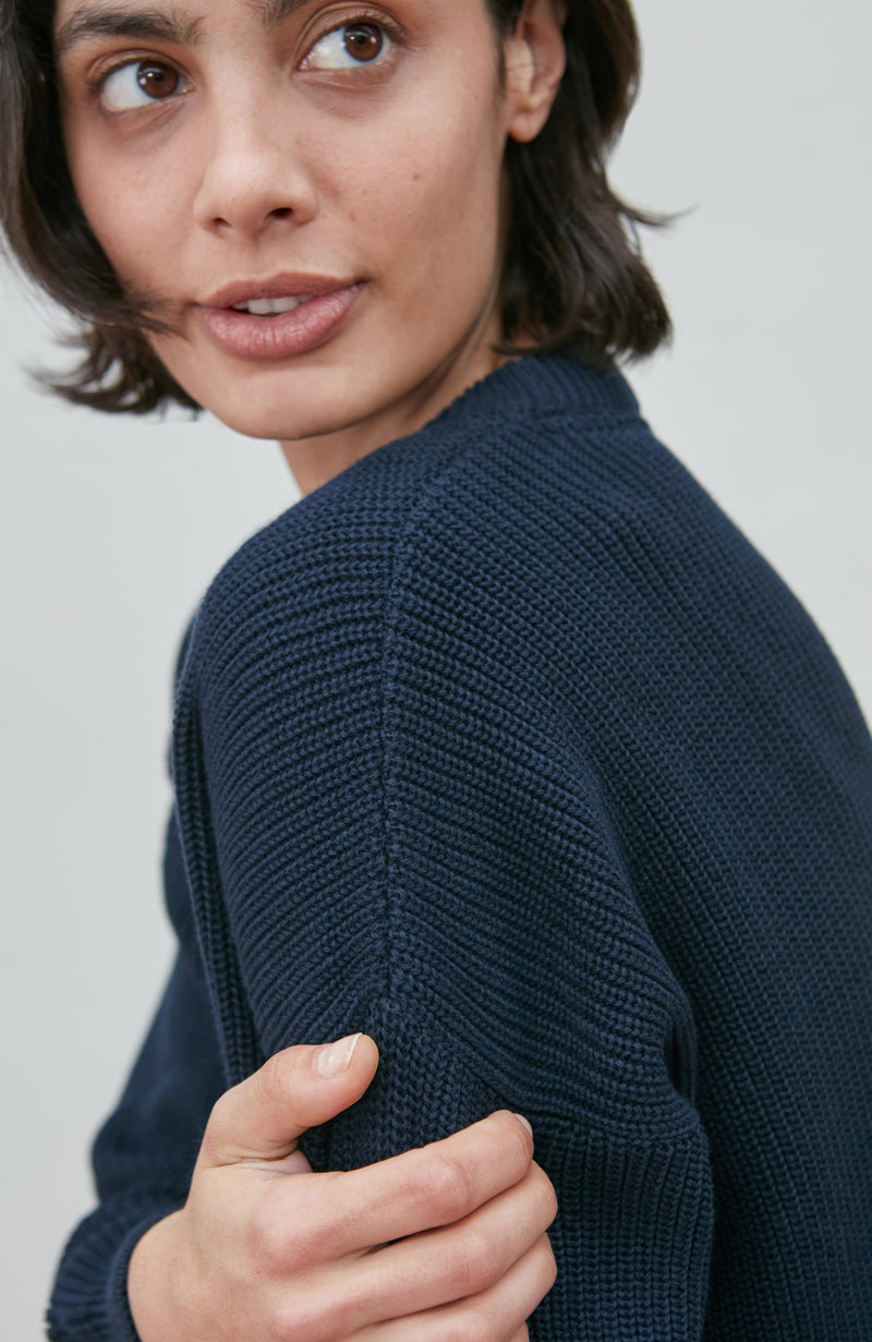 Womens Cotton Ribbed Crew Neck Jumper