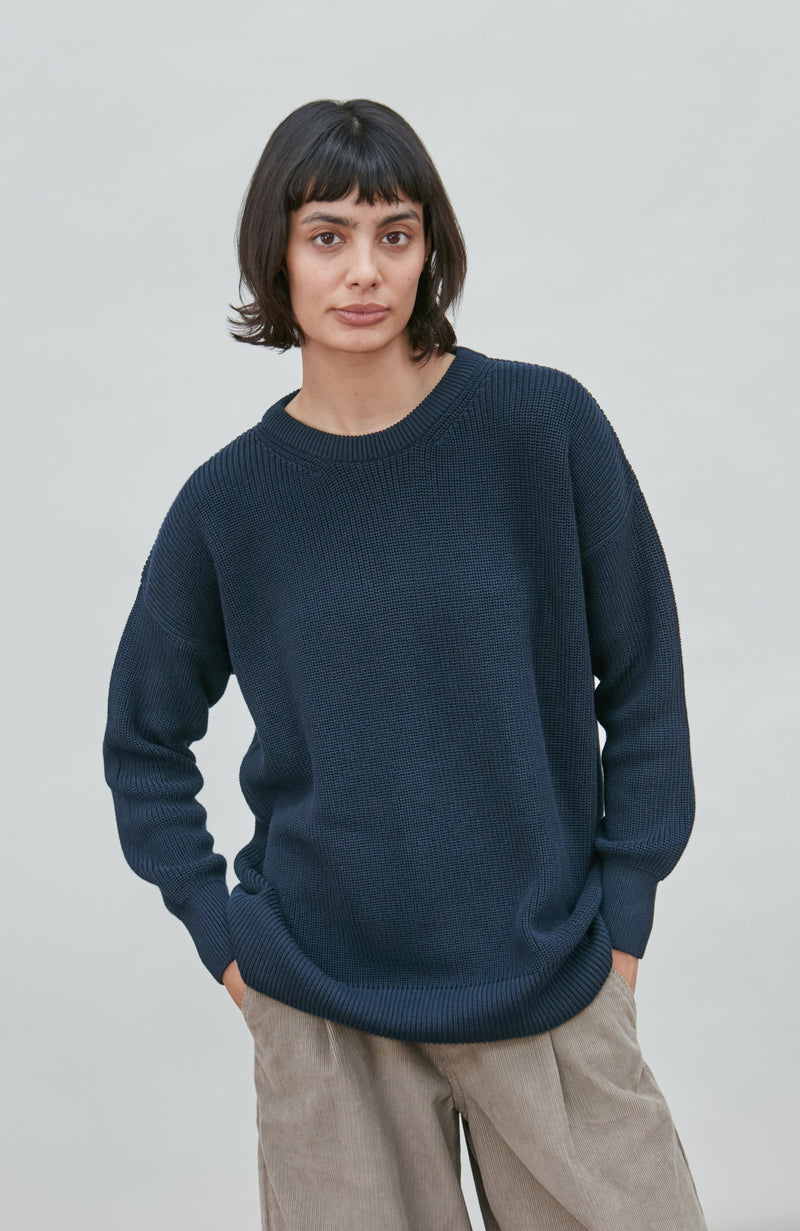 Womens Cotton Ribbed Crew Neck Jumper
