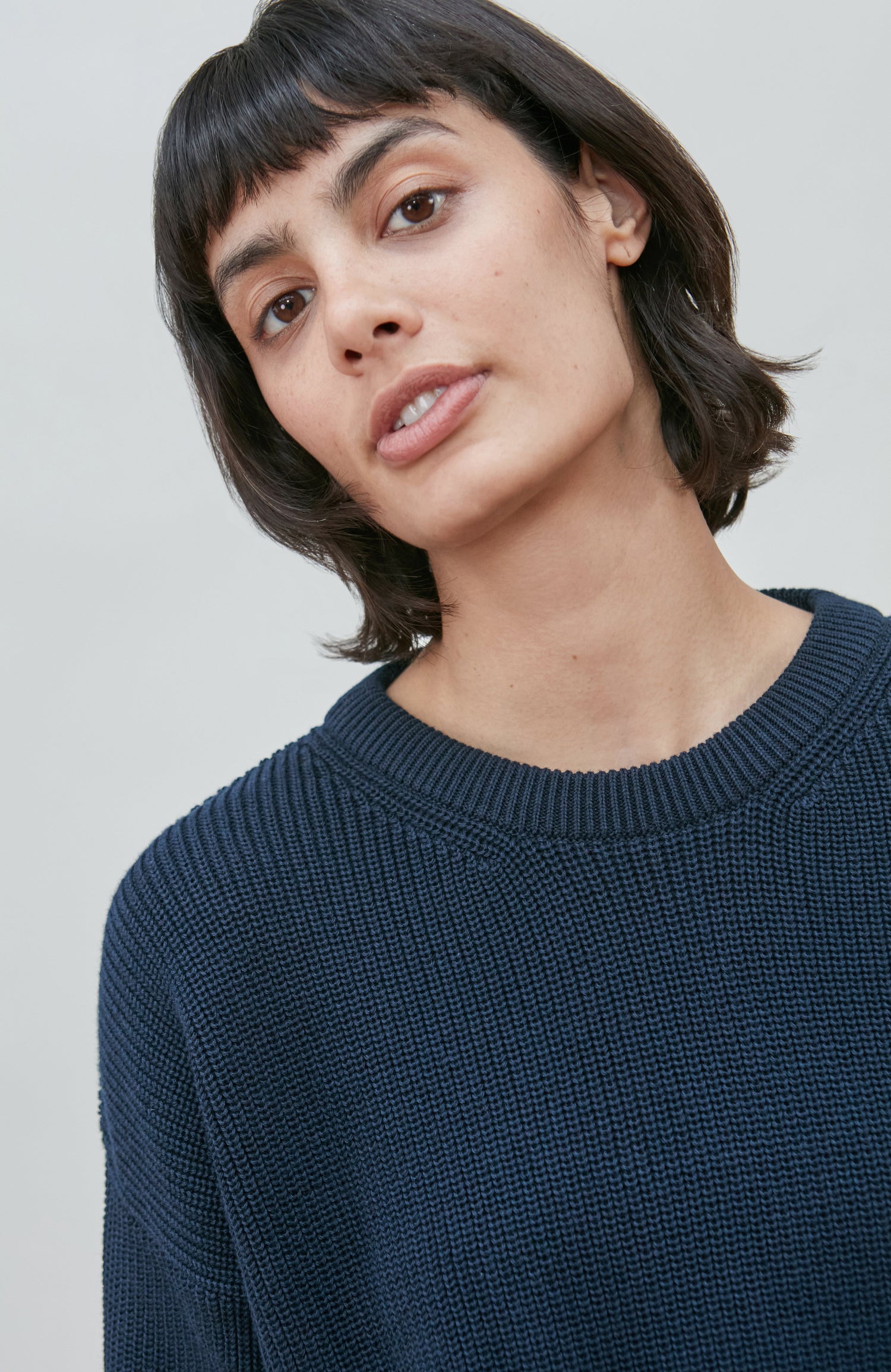 Womens Cotton Ribbed Crew Neck Jumper