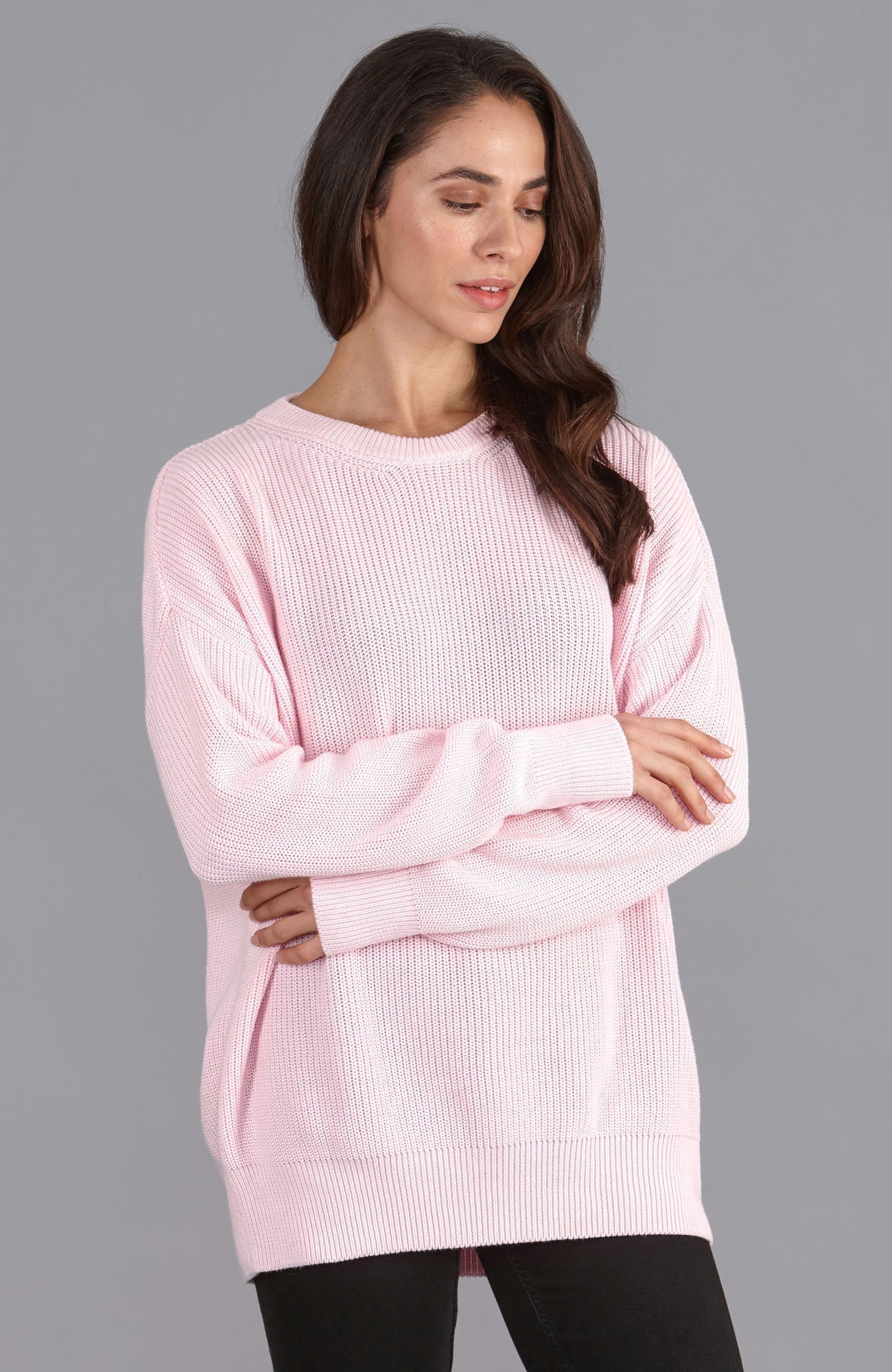 Womens Cotton Ribbed Crew Neck Jumper
