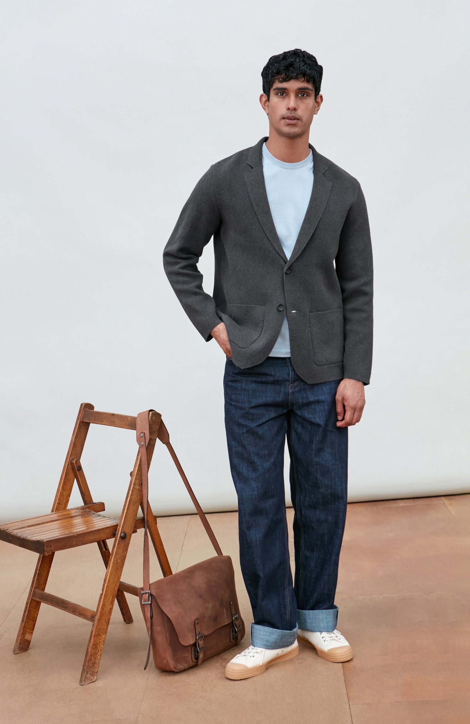 Mens Midweight Cotton Deconstructed Knitted Blazer