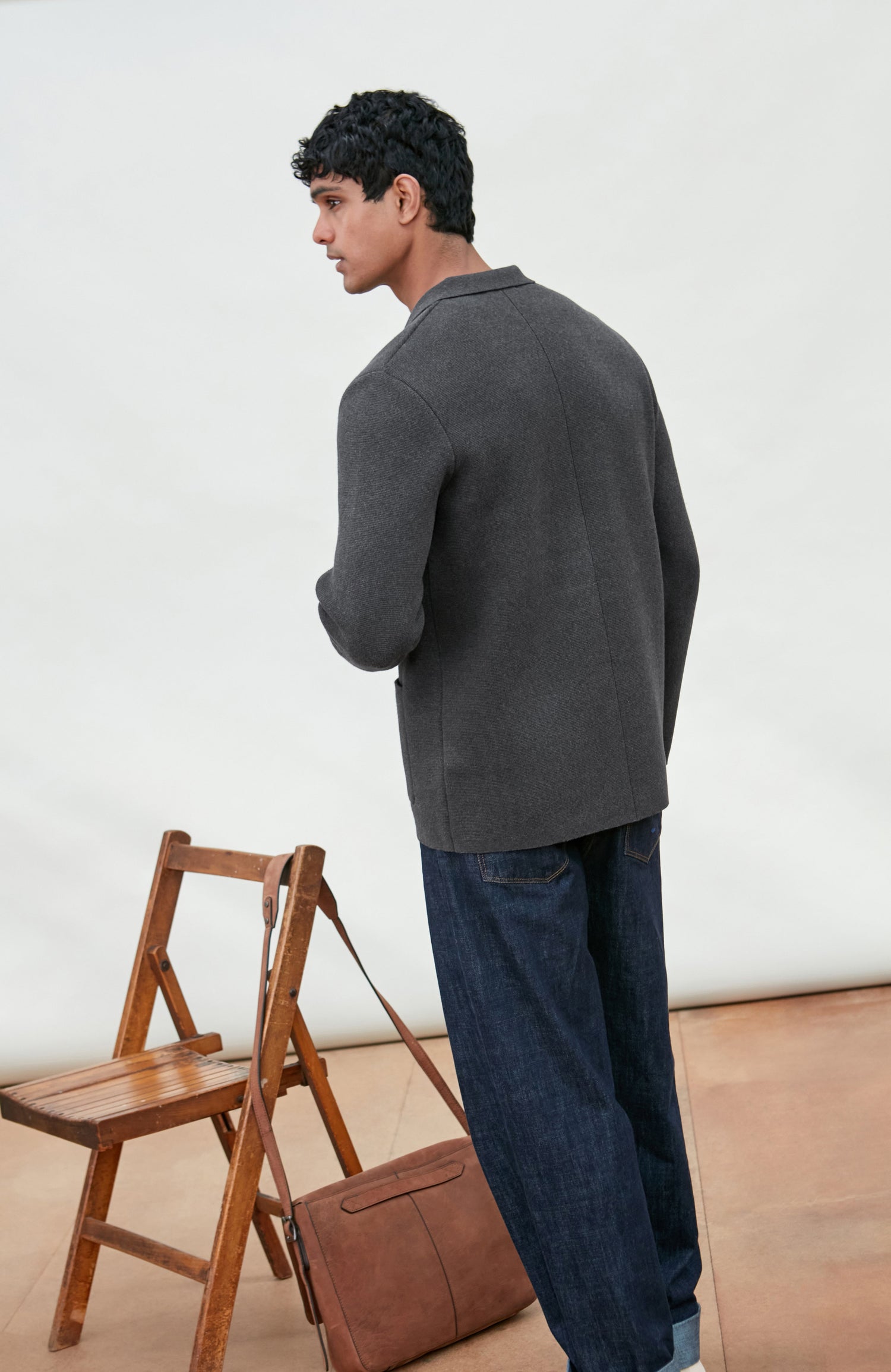Mens Midweight Cotton Deconstructed Knitted Blazer