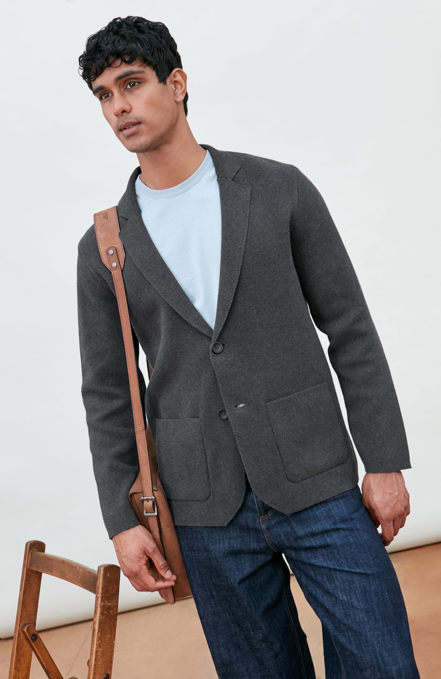Mens Midweight Cotton Deconstructed Knitted Blazer