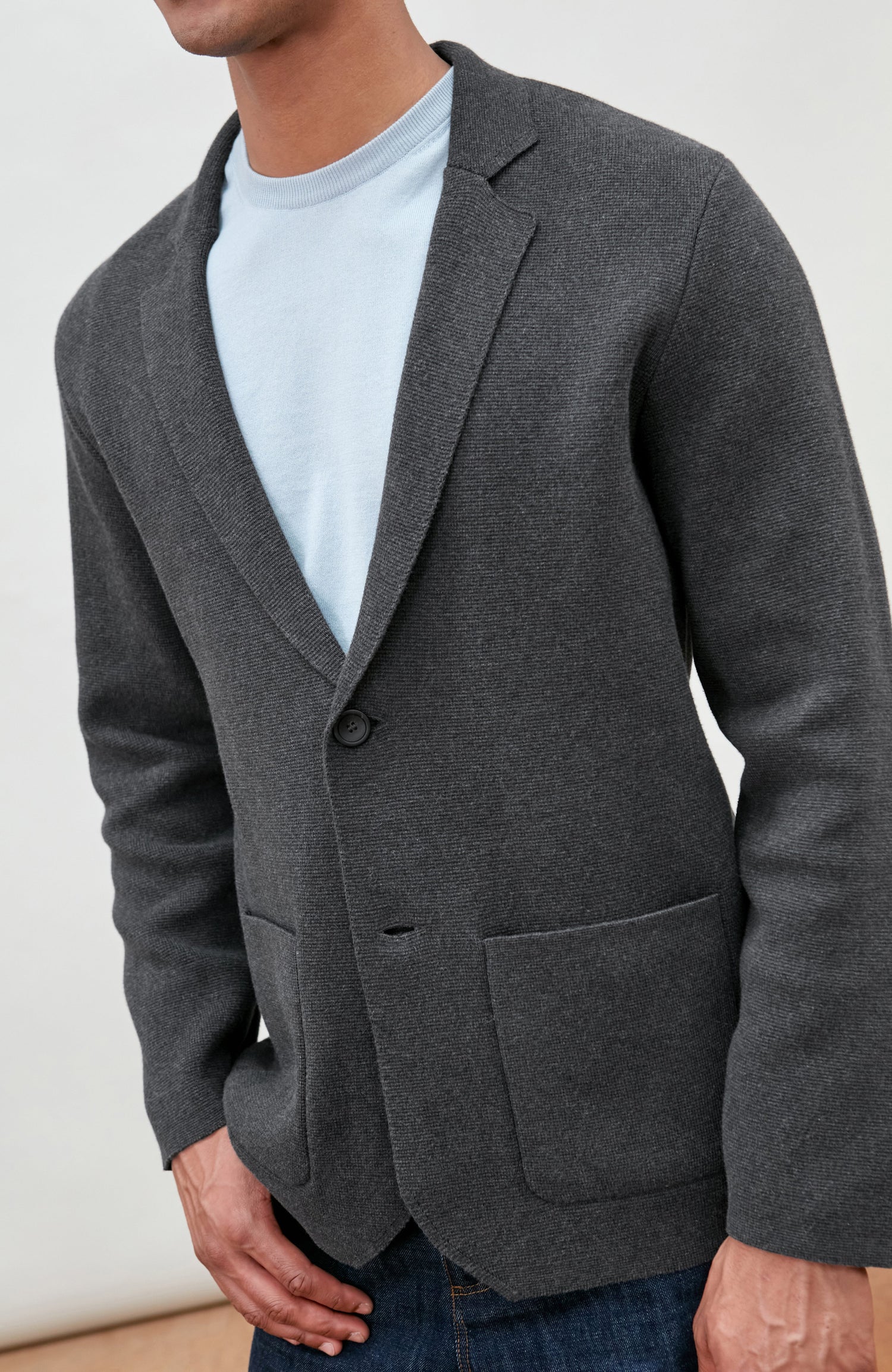 Mens Midweight Cotton Deconstructed Knitted Blazer