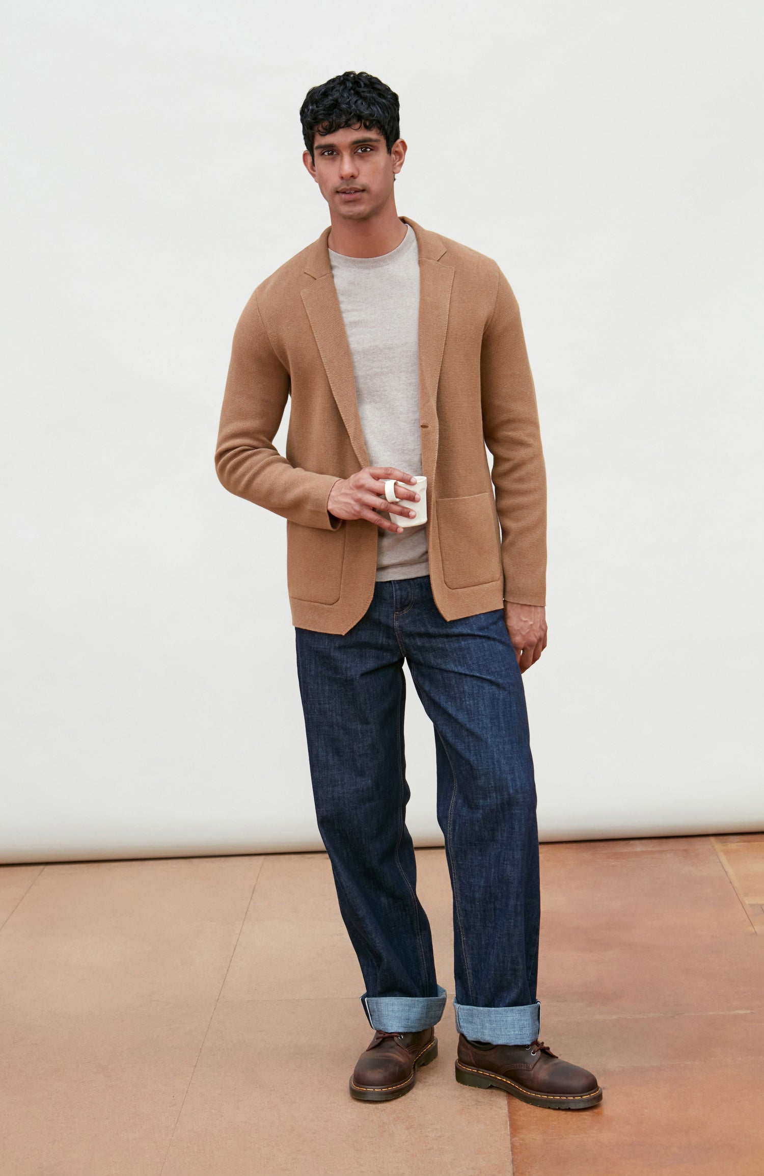 Mens Midweight Cotton Deconstructed Knitted Blazer