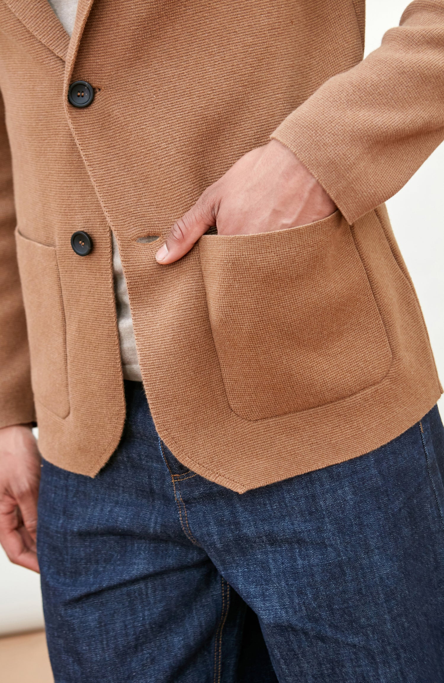 Mens Midweight Cotton Deconstructed Knitted Blazer