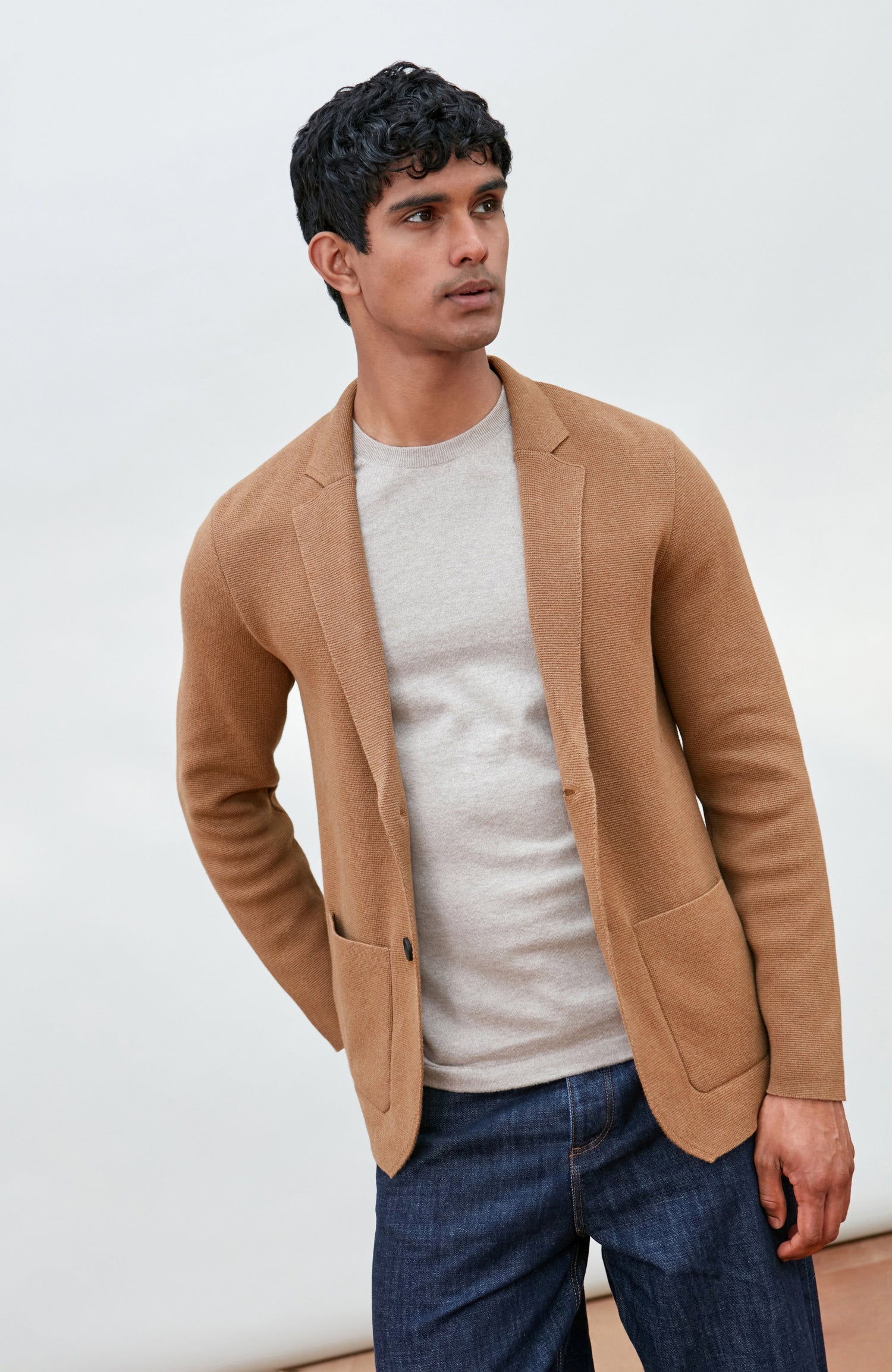 Mens Midweight Cotton Deconstructed Knitted Blazer