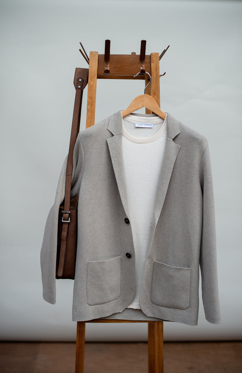 Mens Midweight Cotton Deconstructed Knitted Blazer