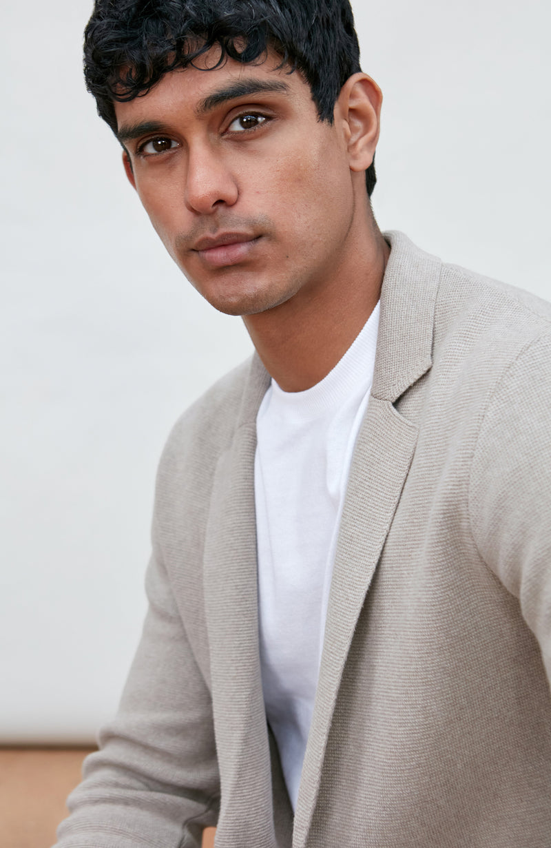 Mens Midweight Cotton Deconstructed Knitted Blazer