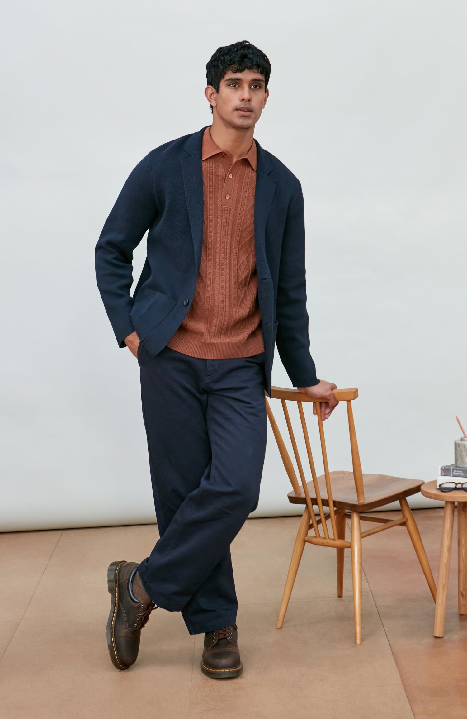 Mens Midweight Cotton Deconstructed Knitted Blazer
