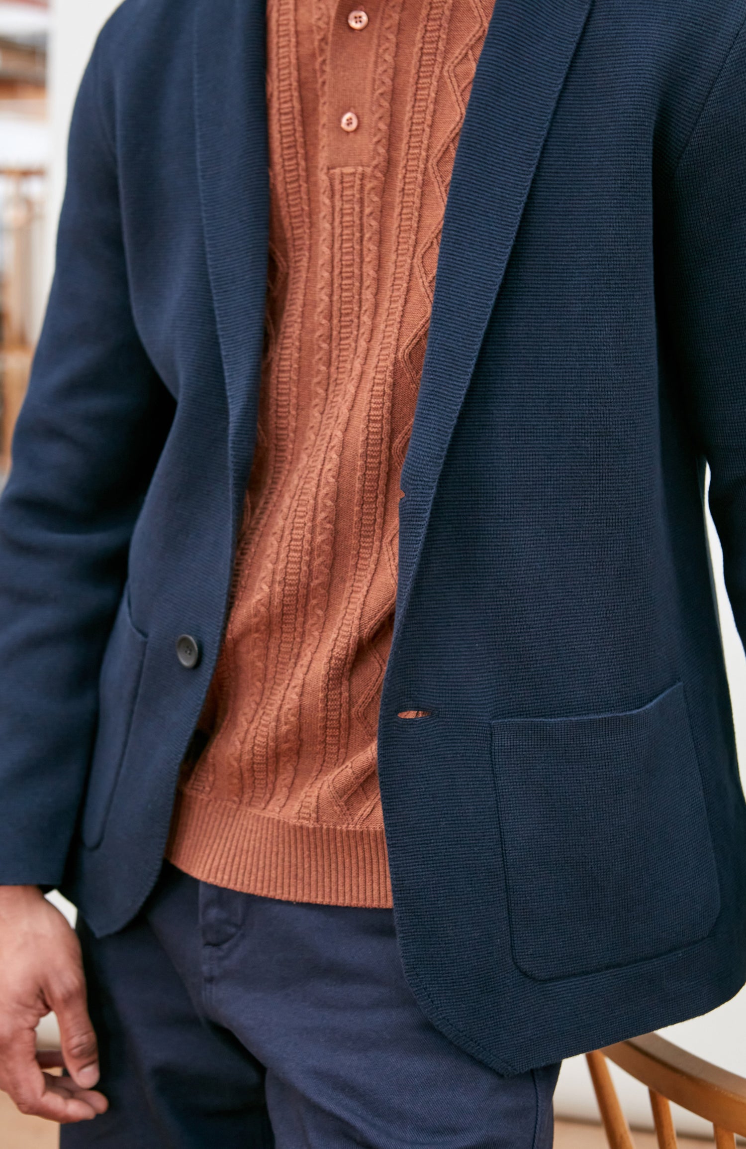 Mens Midweight Cotton Deconstructed Knitted Blazer