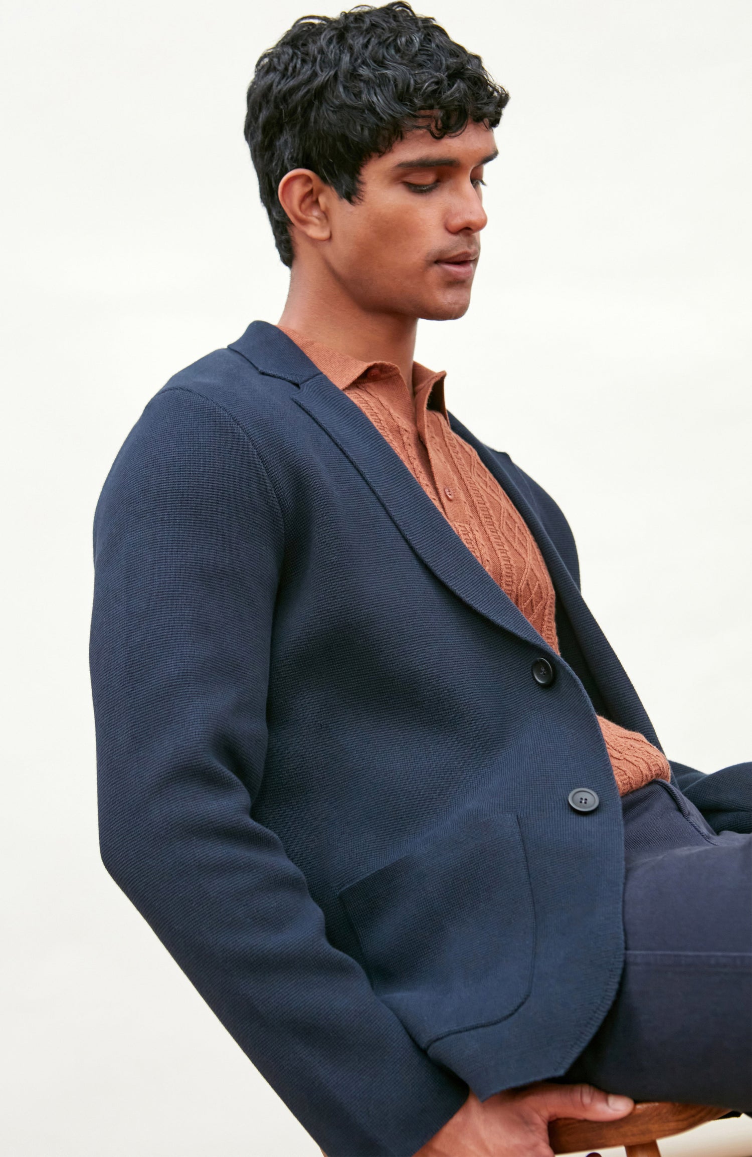 Mens Midweight Cotton Deconstructed Knitted Blazer