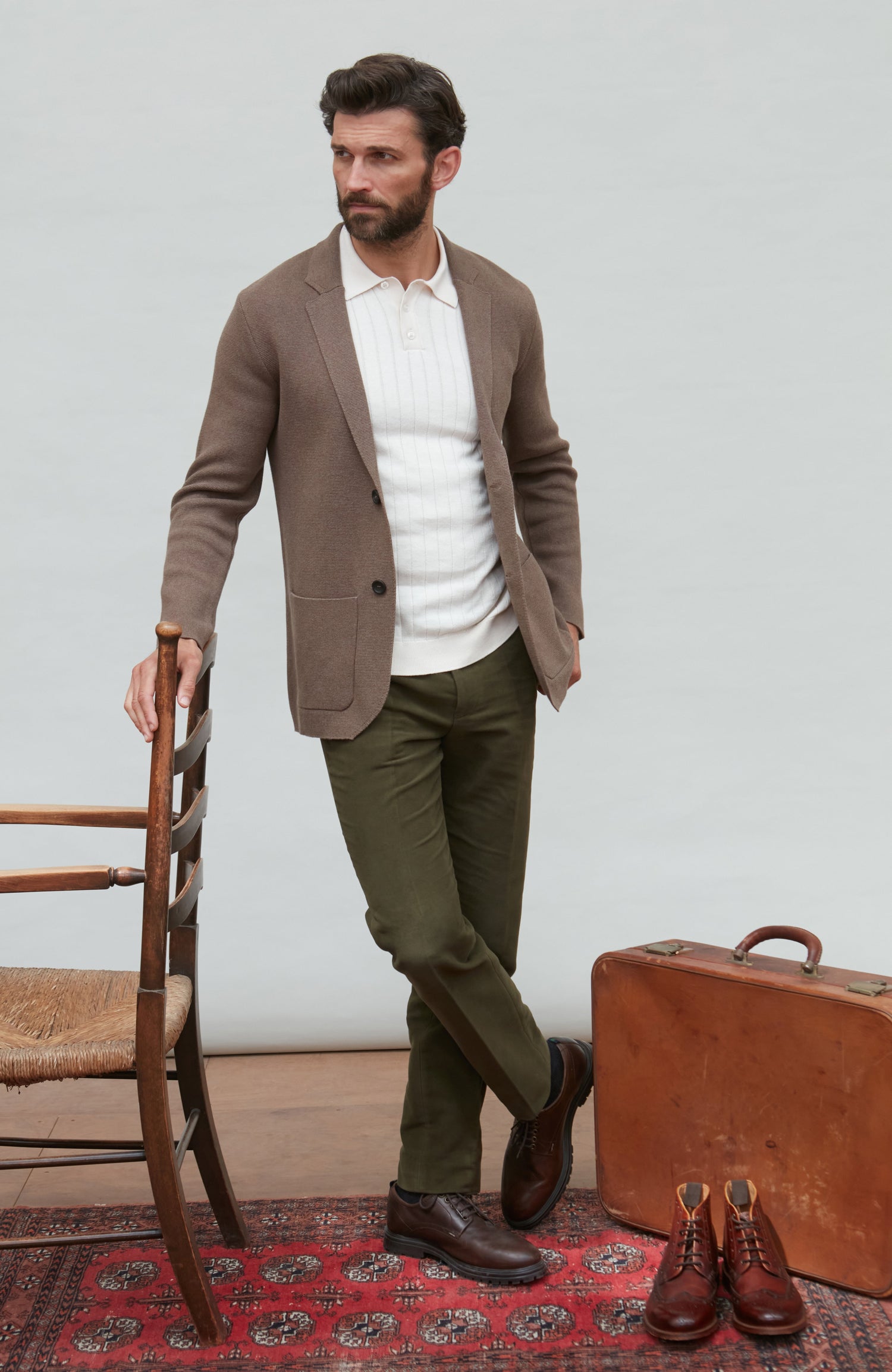 Mens Midweight Cotton Deconstructed Knitted Blazer
