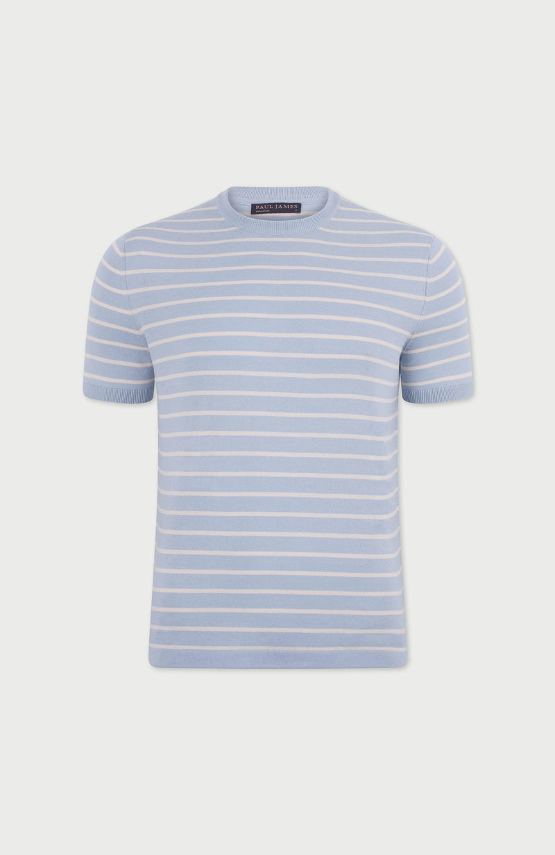 Mens Ultra Fine Cotton Knitted Pin Stripe T-Shirt