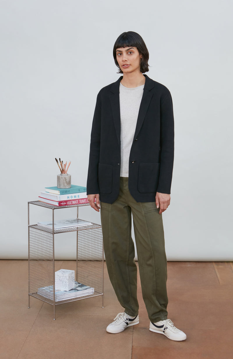 Womens Midweight Cotton Relaxed Fit Knitted Blazer
