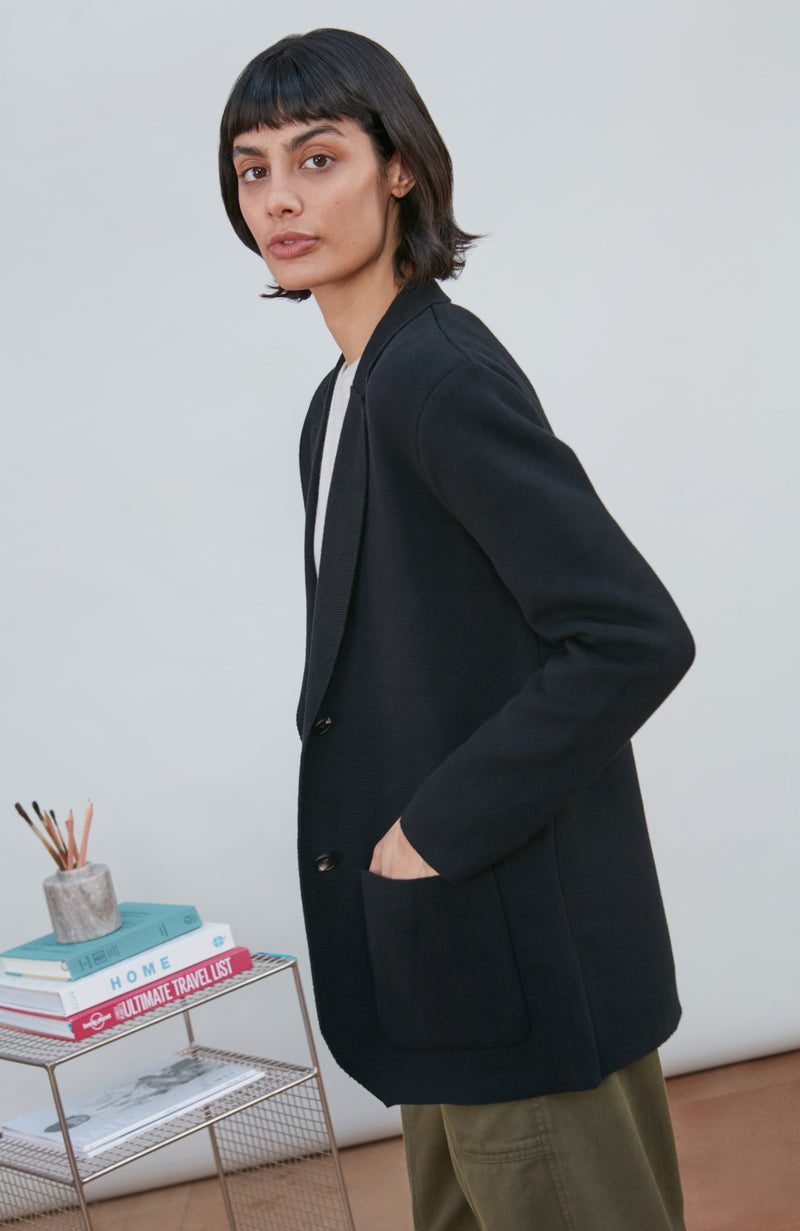 Womens Midweight Cotton Relaxed Fit Knitted Blazer