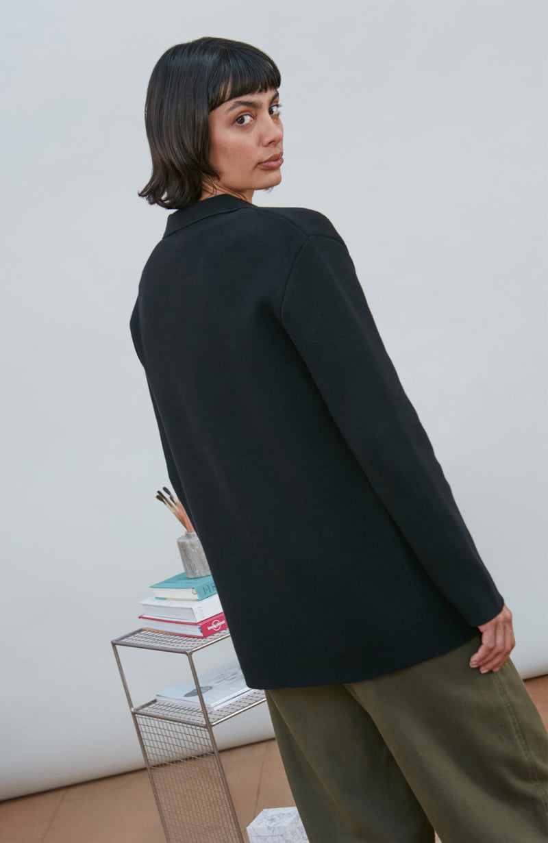 Womens Midweight Cotton Relaxed Fit Knitted Blazer