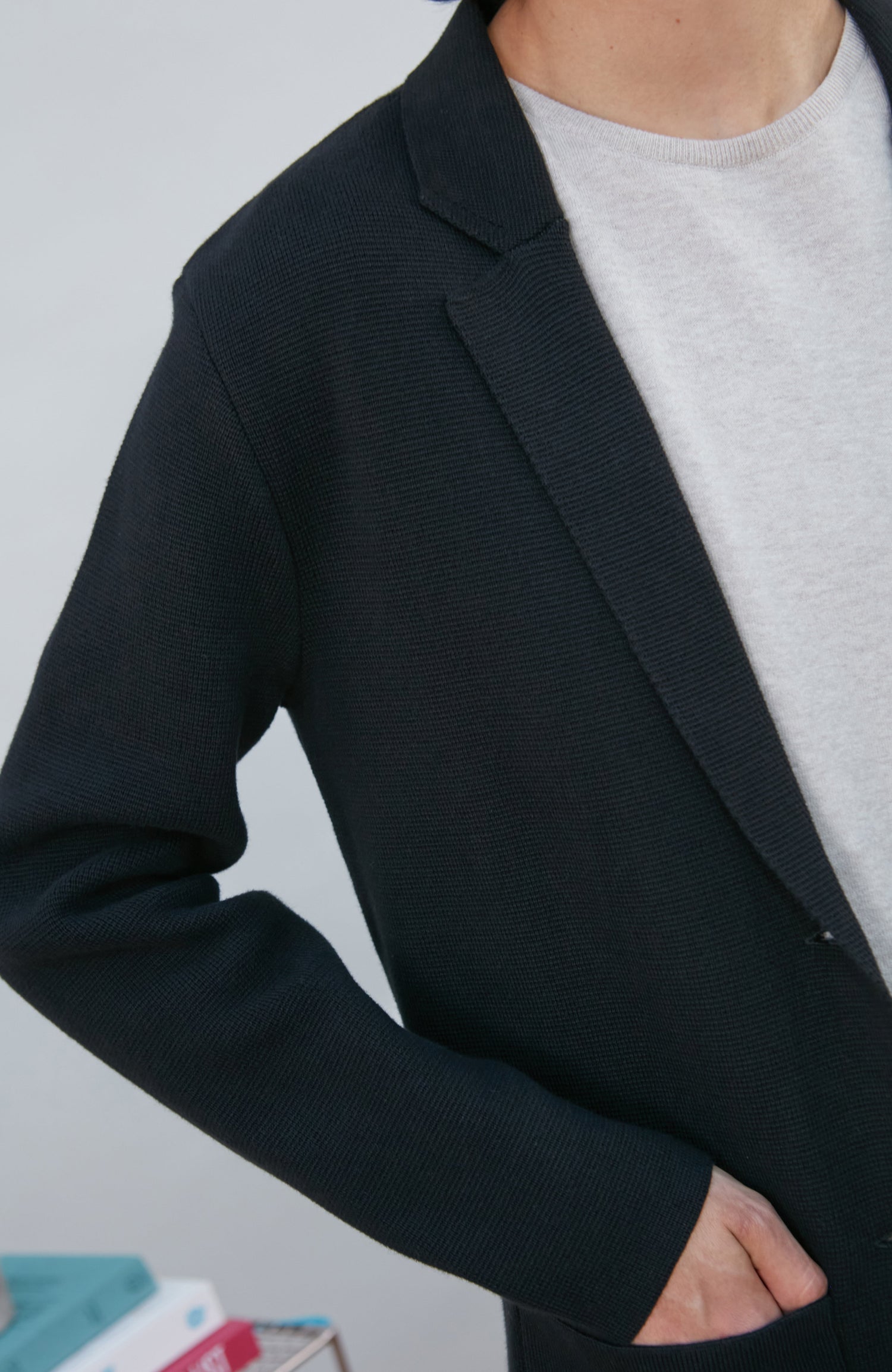 Womens Midweight Cotton Relaxed Fit Knitted Blazer