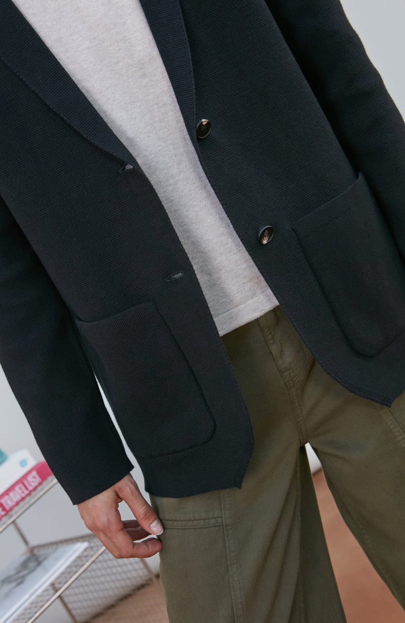 Womens Midweight Cotton Relaxed Fit Knitted Blazer